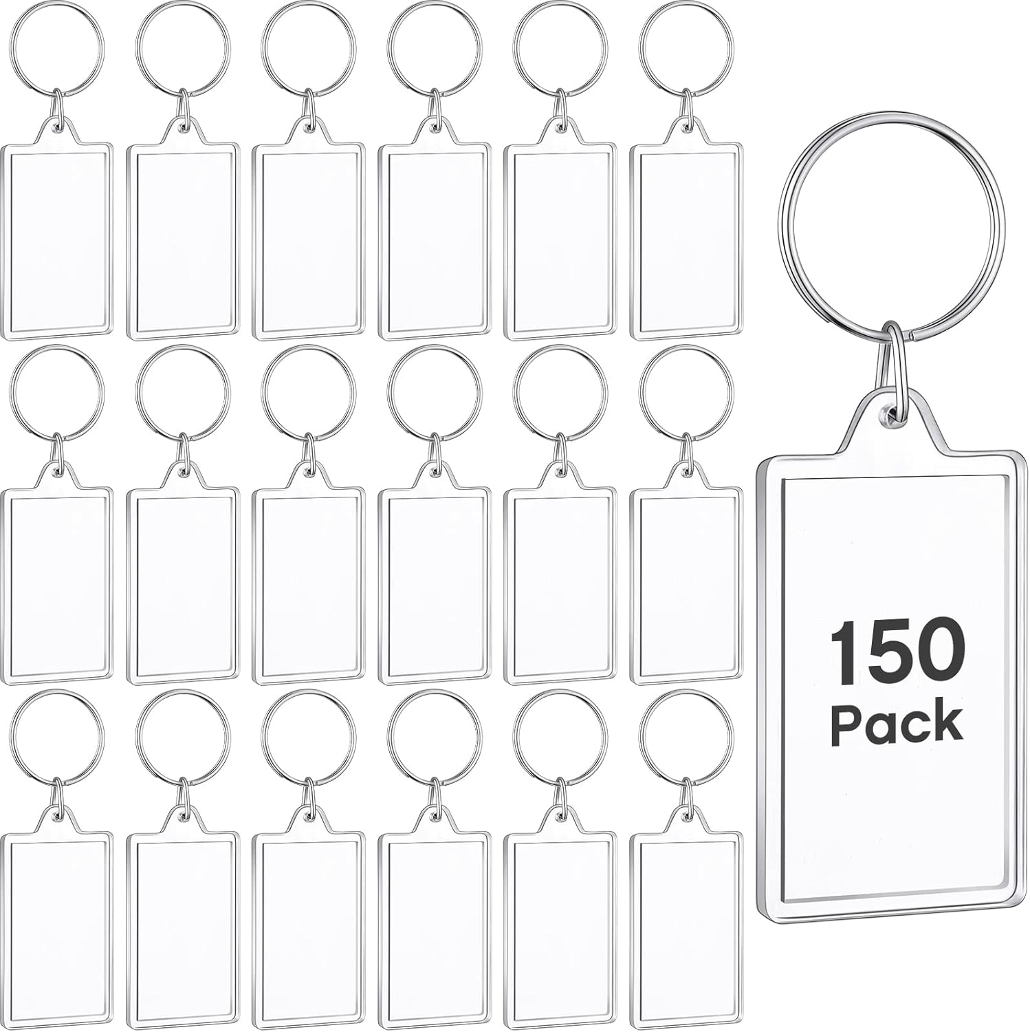 Junkin 150 Pack Acrylic Photo Keychains Clear Personalized Picture Frame Keychain Holder Blank Photo Insert Keyring DIY Favor