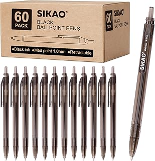Black Pens Bulk, Box of 60 Pack Black Ink Pens Ballpoint Smooth Writing Pens No Smudge, Retractable Ball Point Pens Medium Point, Click Pens, Server Pens for Waitress, School Office Supplies