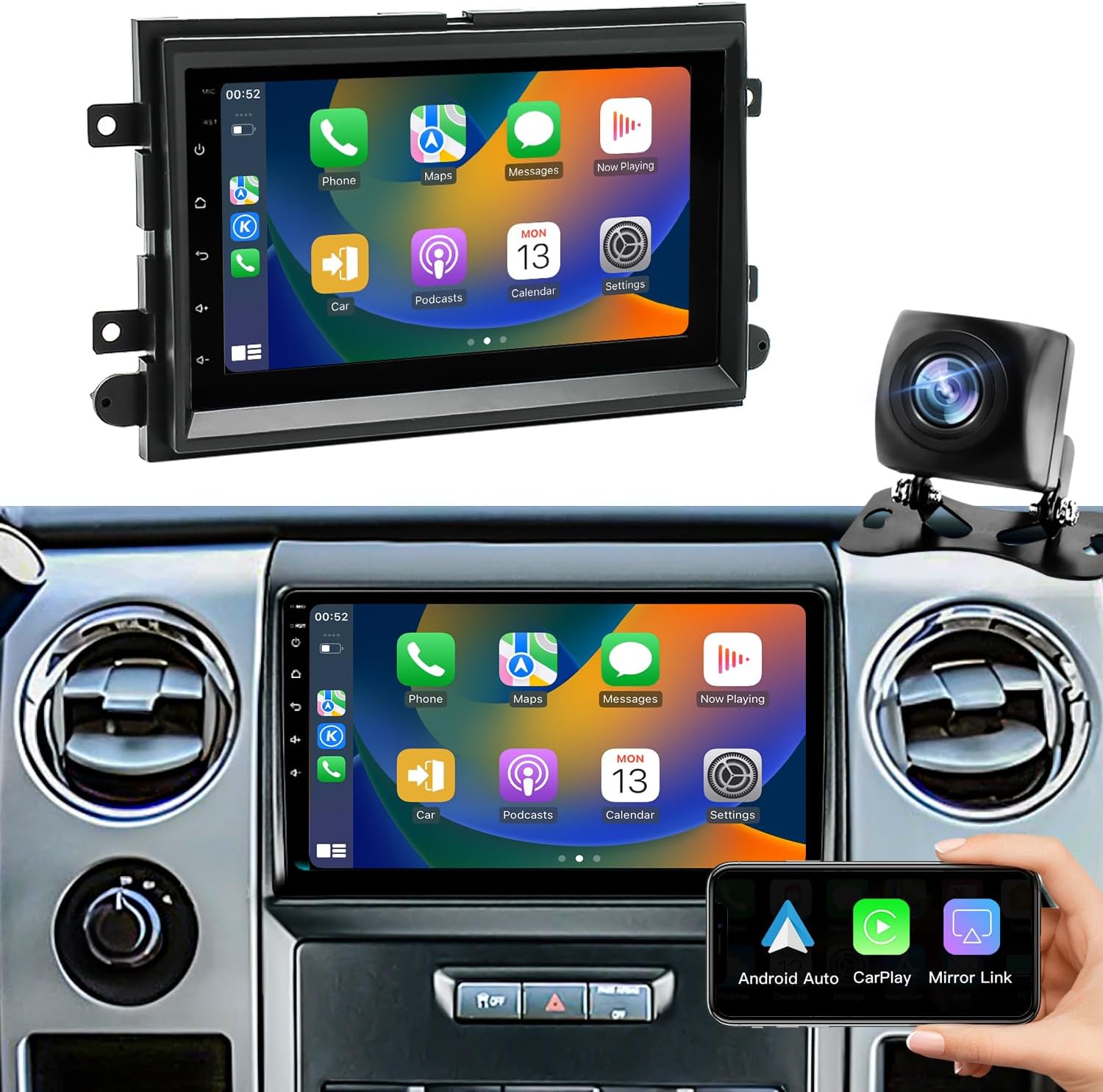 Android Car Radio for Ford F150/F250/F350 2004-2016, Car Stereo for Mustang Escape Fusion Edge Explorer, 7 inch Touch Screen, Wirelss Carplay Android Auto, GPS Navigator, WiFi, FM, Backup Camera