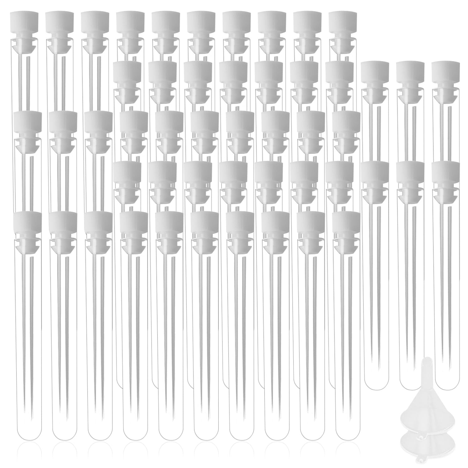 Lainrrew 50 Pcs Test Tubes, Clear Plastic Test Tubes with Caps & 2 Funnels for Scientific Experiments, Candy Beads Sample Storage, Kids Party Supplies, Halloween, Christmas (12 x 100mm)