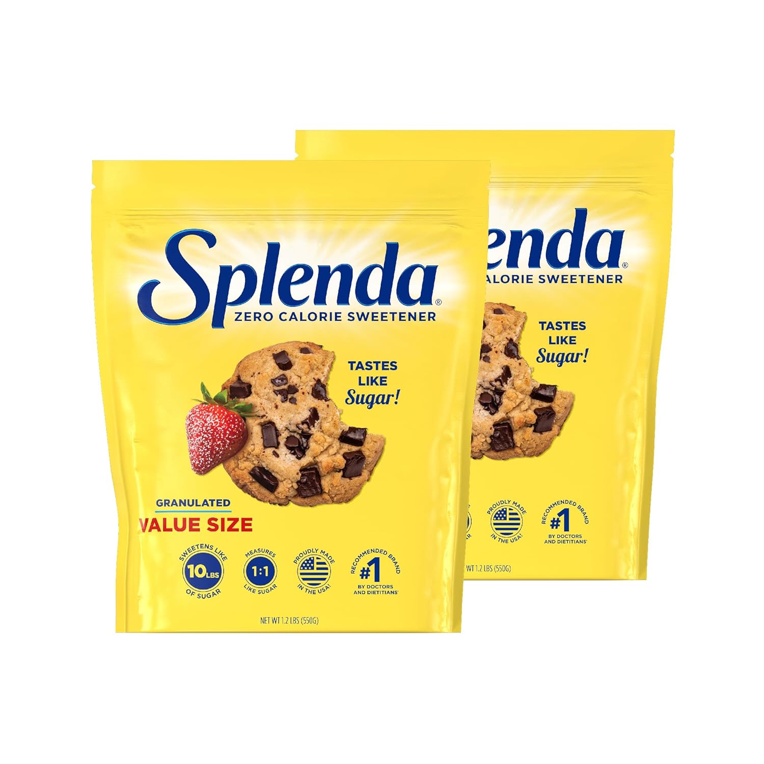 SPLENDA Zero Calorie Sweetener, Granulated Sugar Substitute, Resealable Twin Pack Bags, 25.22 Ounce (Each Pouch: 12.61 oz)