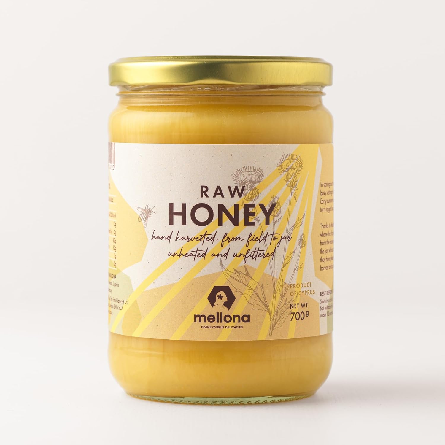 Mellona 100% Raw Honey, Natural Creamy Golden Honey, Unprocessed, Unheated & Unfiltered, 700g