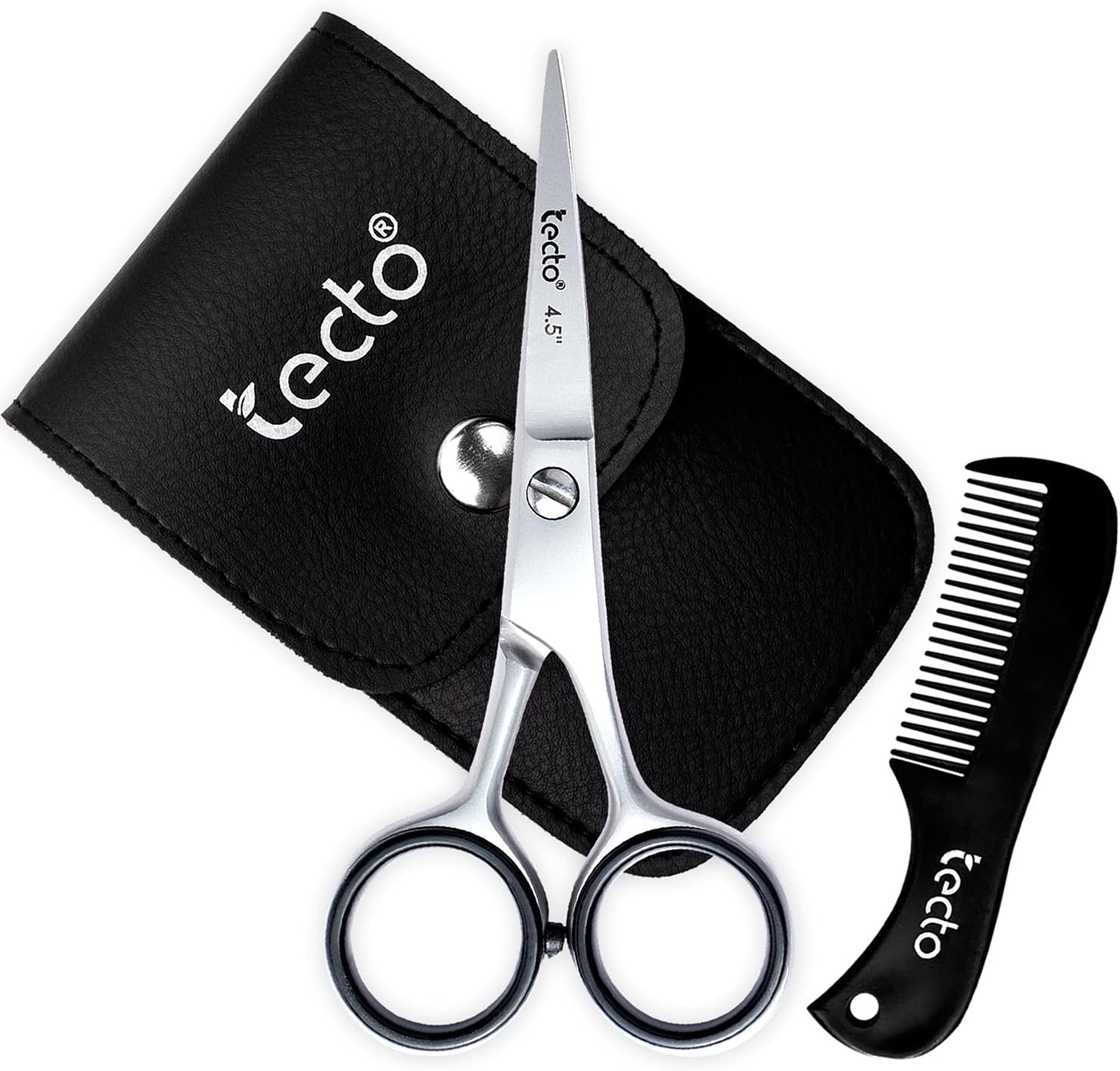 Tecto 4.5" Beard & Moustache Scissors with Comb & Pouch, Stainless Steel Eyebrow & Facial Hair Grooming Kit for Men