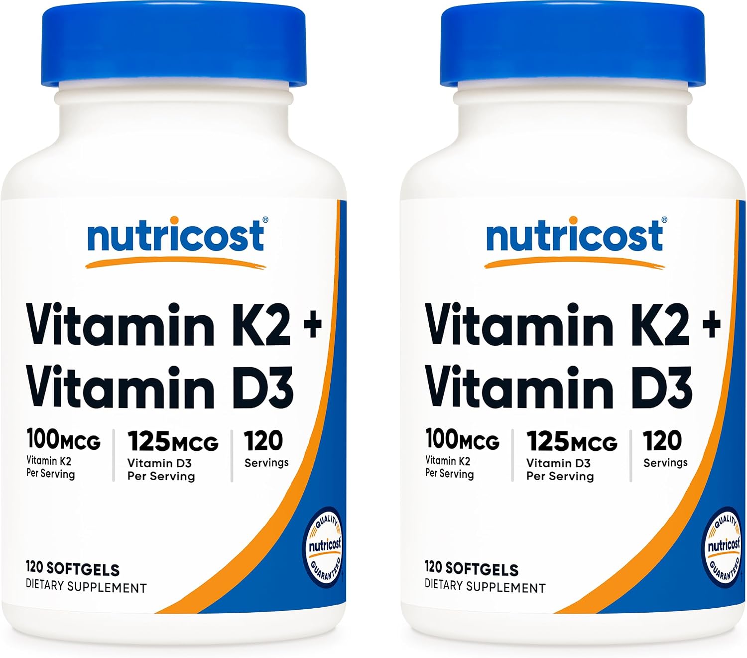 Nutricost Vitamin K2 (MK7) (100mcg) + Vitamin D3 (5000 IU) 120 Softgels - Gluten Free and Non-GMO (Pack of 2)