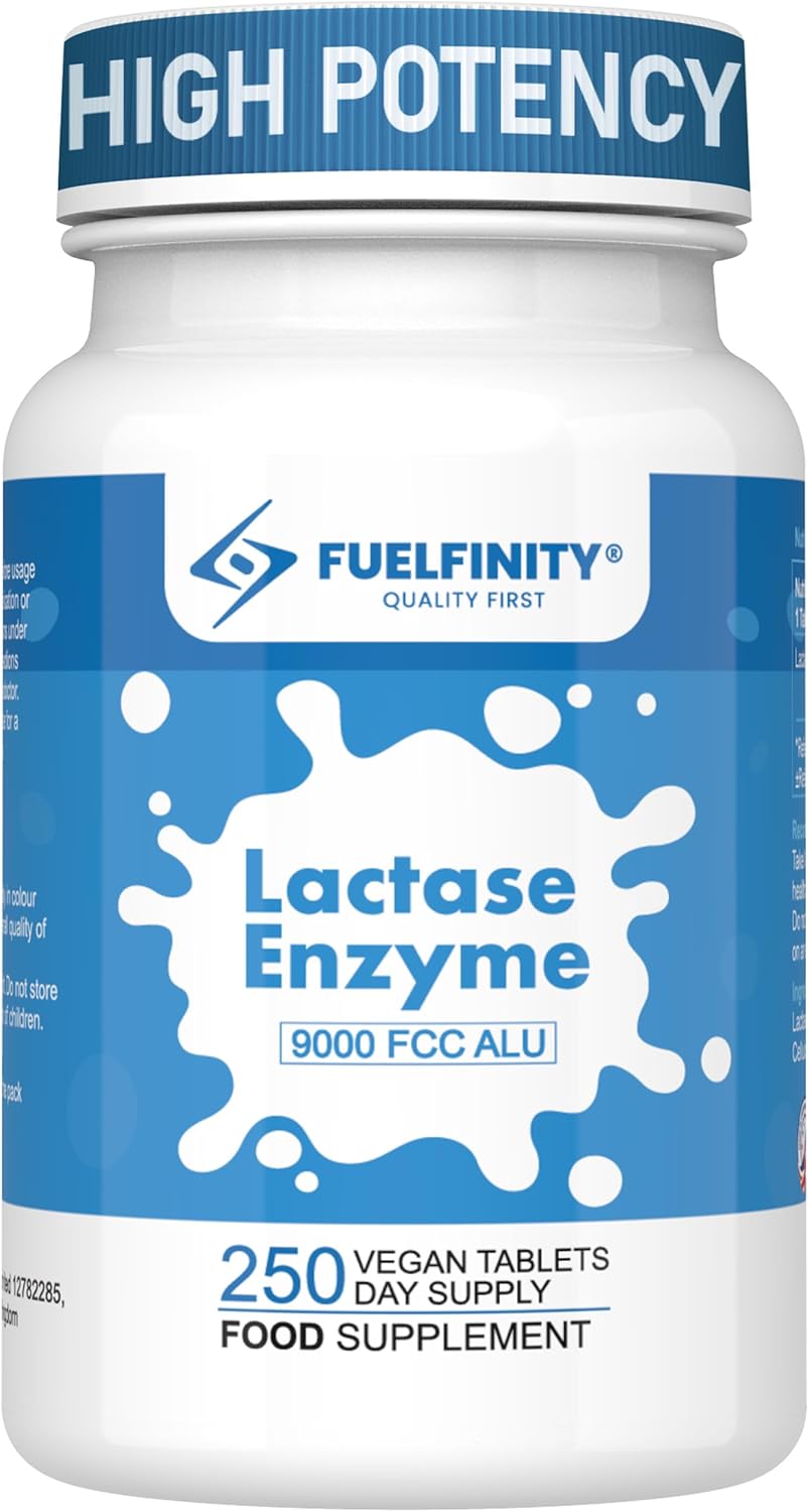 Efficient Lactase Tablets - 250 Days Supply - Lactose Intolerance Tablets 9000 FCC ALU High Strength - Aids in Lactose Digestion - FuelFinity® Excellent Manufacturing Standards (1 Pack)