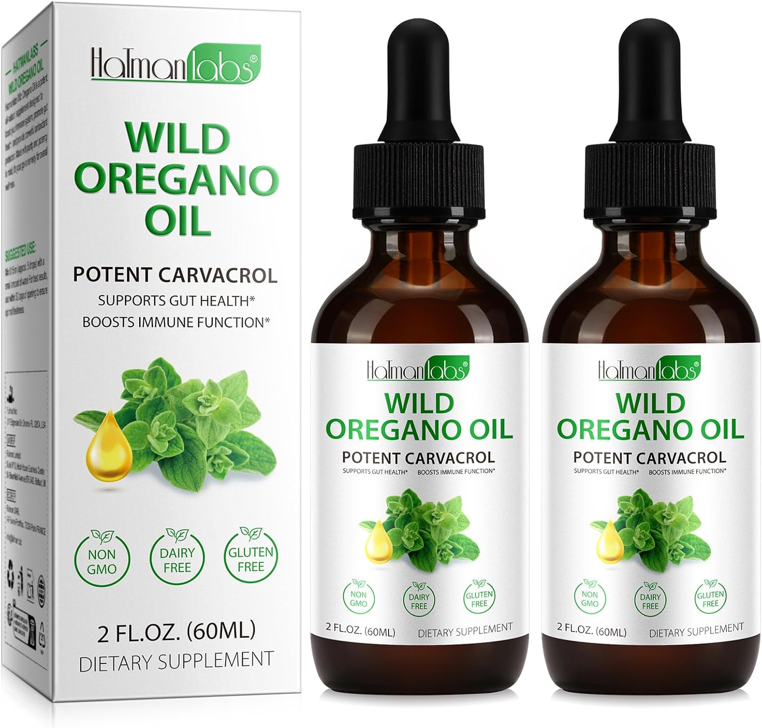 2 Pack Organic Oregano Oil Liquid Drops, Natural Herbal Supplement with Oil of Oregano Drops, Immune, Digestive Support & Energy, Non-GMO, Gluten Free, 4 FL OZ