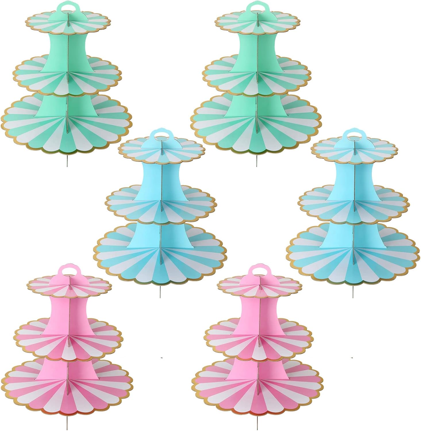 JMIATRY 6 Pack Cardboard Cupcake Stand 3 Tier, Multicolor Cake Stand, Afternoon Tea Stands Cardboard, Round Dessert Tower for Afternoon Tea, Birthday Party, Wedding and Baby Shower
