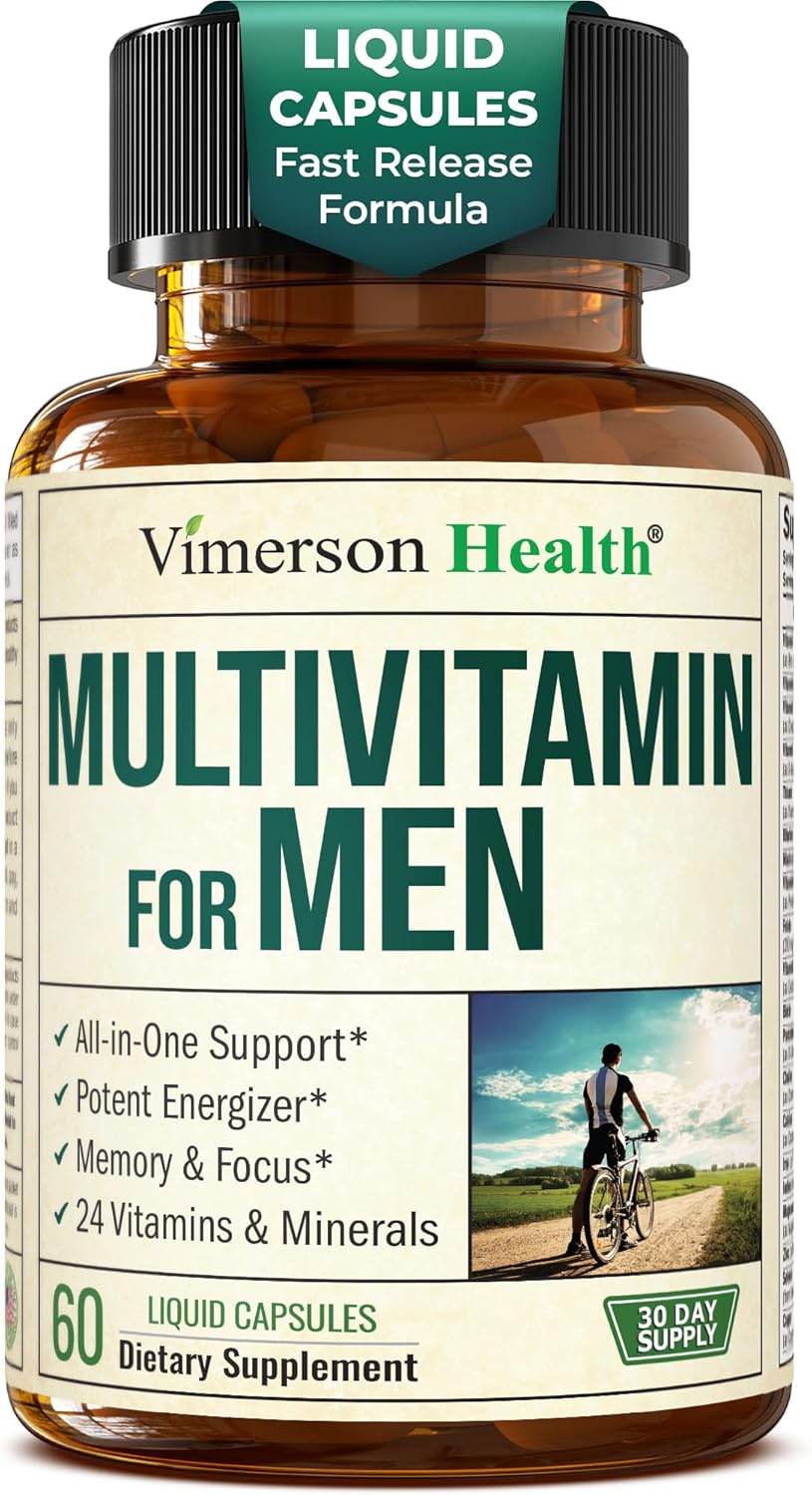 Multivitamin for Men – Essential Mens Multivitamins & Multiminerals 60 Liquid Capsules with Vitamin B12, A, D, C, Zinc, Magnesium & More for Total Body Wellness – 29 Key Nutrients & Vitamins for Men