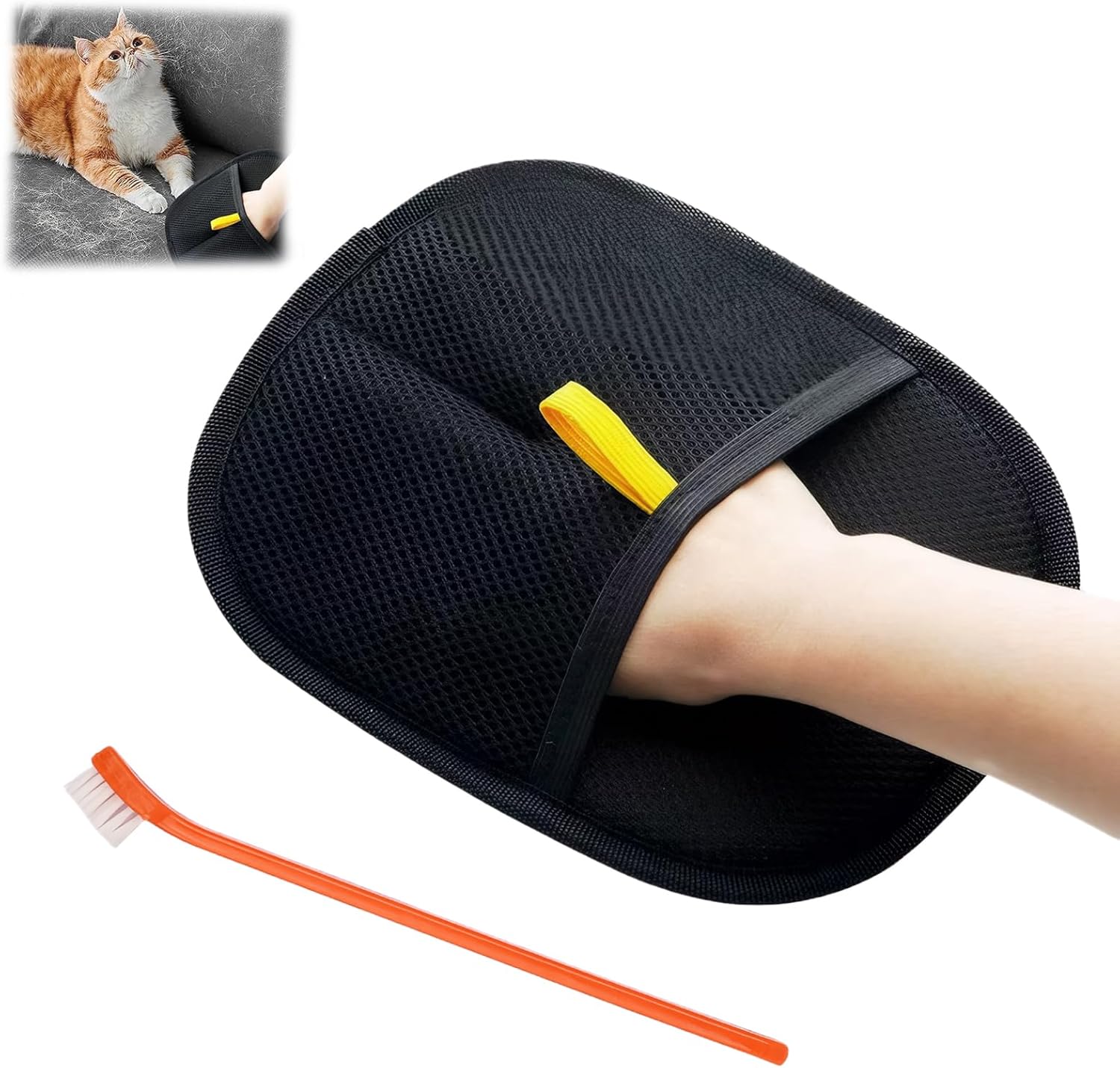 Bisienya Pet Grooming Gloves,Reusable Dog Grooming Glove,Double Grooming Gloves for Dogs,Hands on Pet Static Hair Removal Gloves,for Washing,Deshedding,Grooming,with 1 Toothbrush