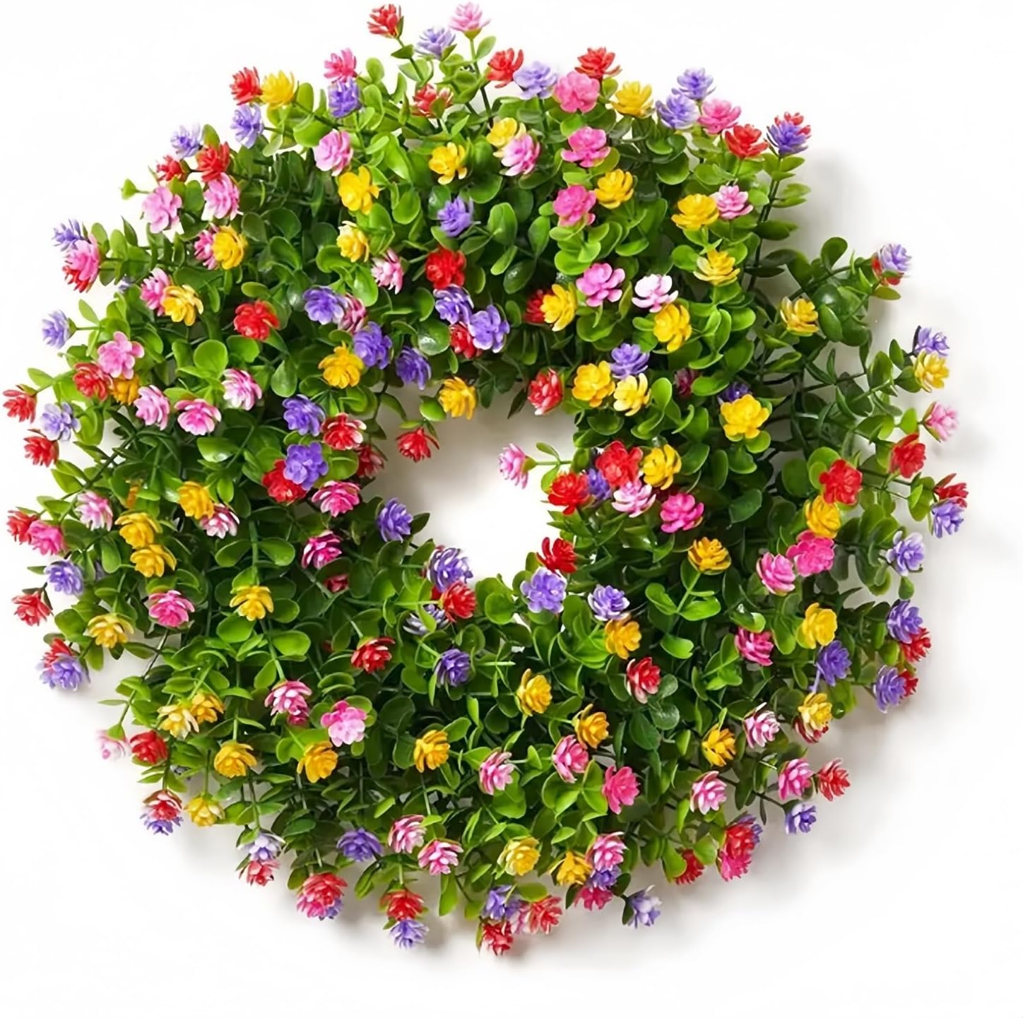 Door Wreath, Spring Summer Wreaths for Front Door, Artificial Wildflower Spring Wreath, Multipurpose Decorative Garland Colorful Garland Door Wreaths Outdoor All Year Decor, 40cm