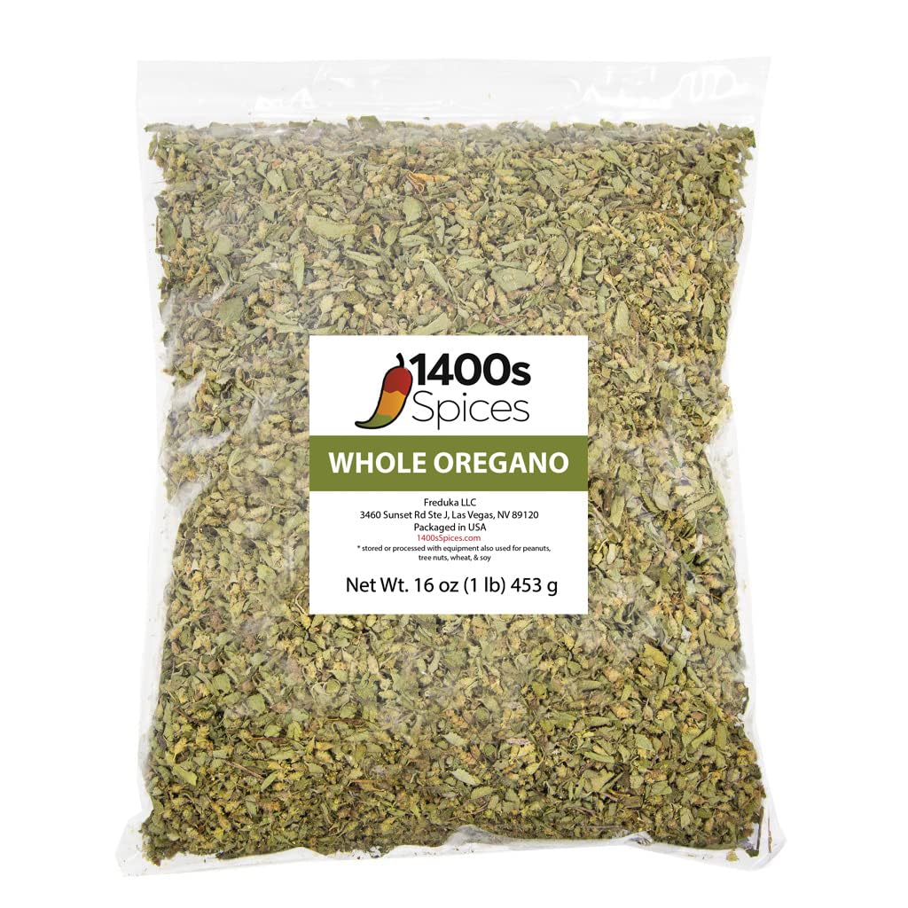 1lb Dried Mexican Oregano Food Service Size. Perfect for Taco Seasoning Tamales, Meats, Enchiladas, Cheese, Salads. Rich Flavor Spices for Mexican Recipes by 1400s Spices