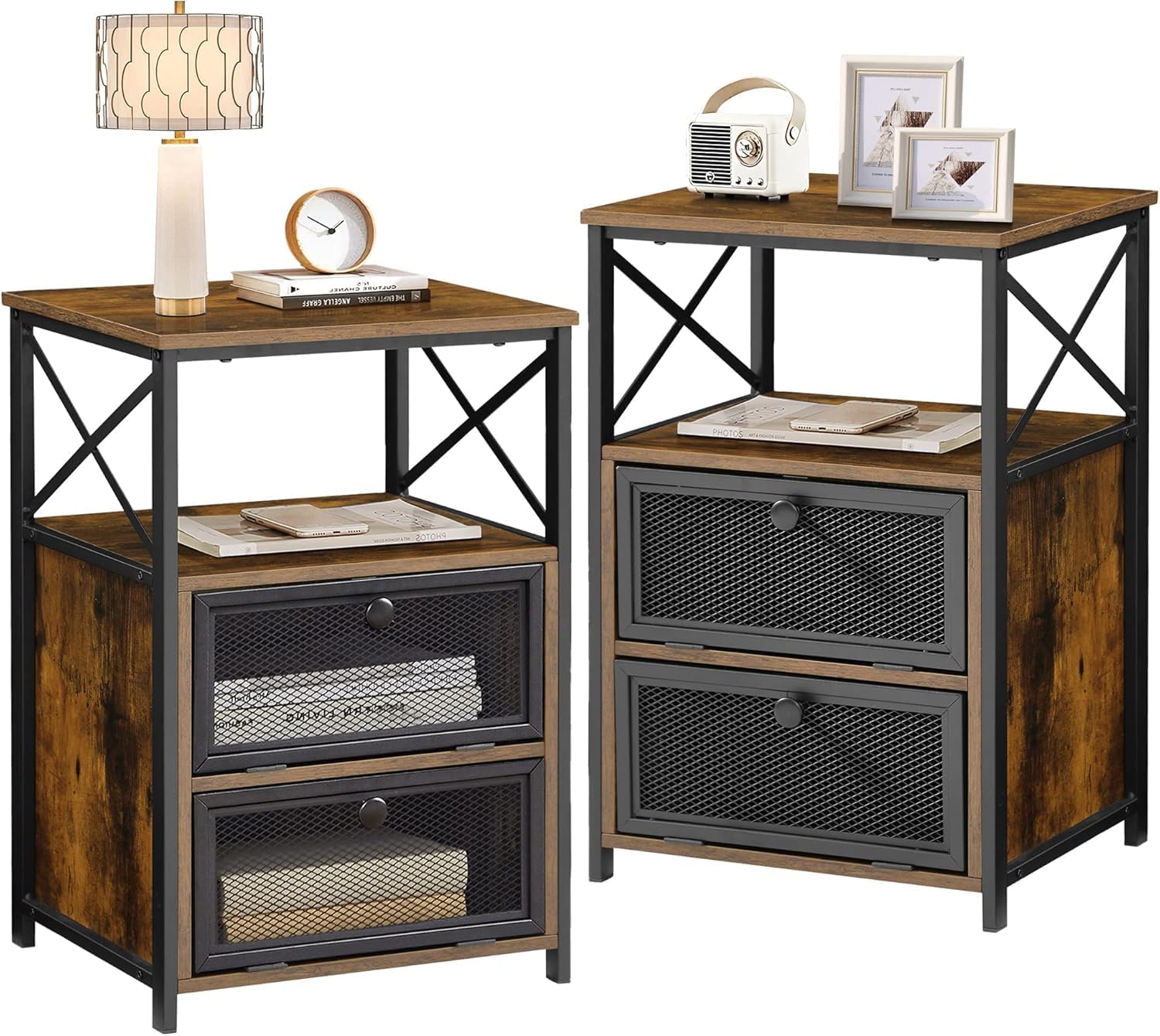 VECELO Night Stand Set of 2, End Side Table with Storage Space and Door,Modern Nightstands for Living Room, Bedroom