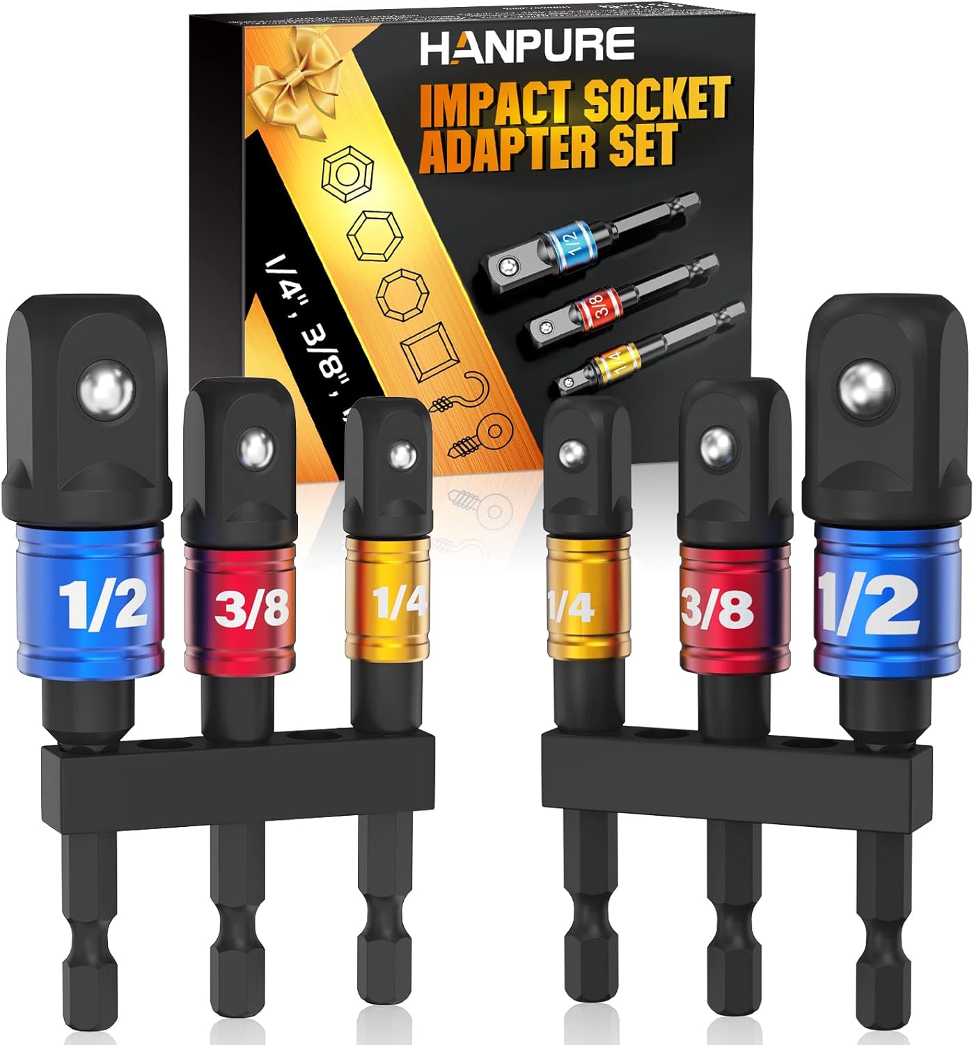 Impact Socket Adapter Set for Drill - Tools for Men Gadgets 1/4" 3/8" 1/2" Impact Grade Driver Bit Set Extension Bit with Holder Ratchet Wrench Nut Hex Drive Adapter Hand Power Accessories Cool Stuff