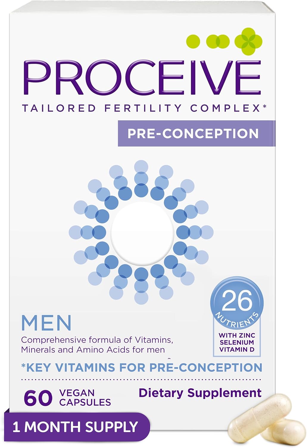 Proceive Tailored Fertility Supplement for Him, Men - Male Pre-Conception Vitamins & Minerals for Pre Pregnancy Support - Selenium, Zinc, Vitamin D - 60 Capsules (1 Month Supply)