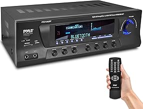 Pyle Wireless Bluetooth Audio Power Amplifier - 300W 4 Channel Home Theater Stereo Receiver with USB, AM FM, 2 Mic IN with Echo, RCA, LED, Speaker Selector, For Studio, Home Use, Black - PT272AUBT