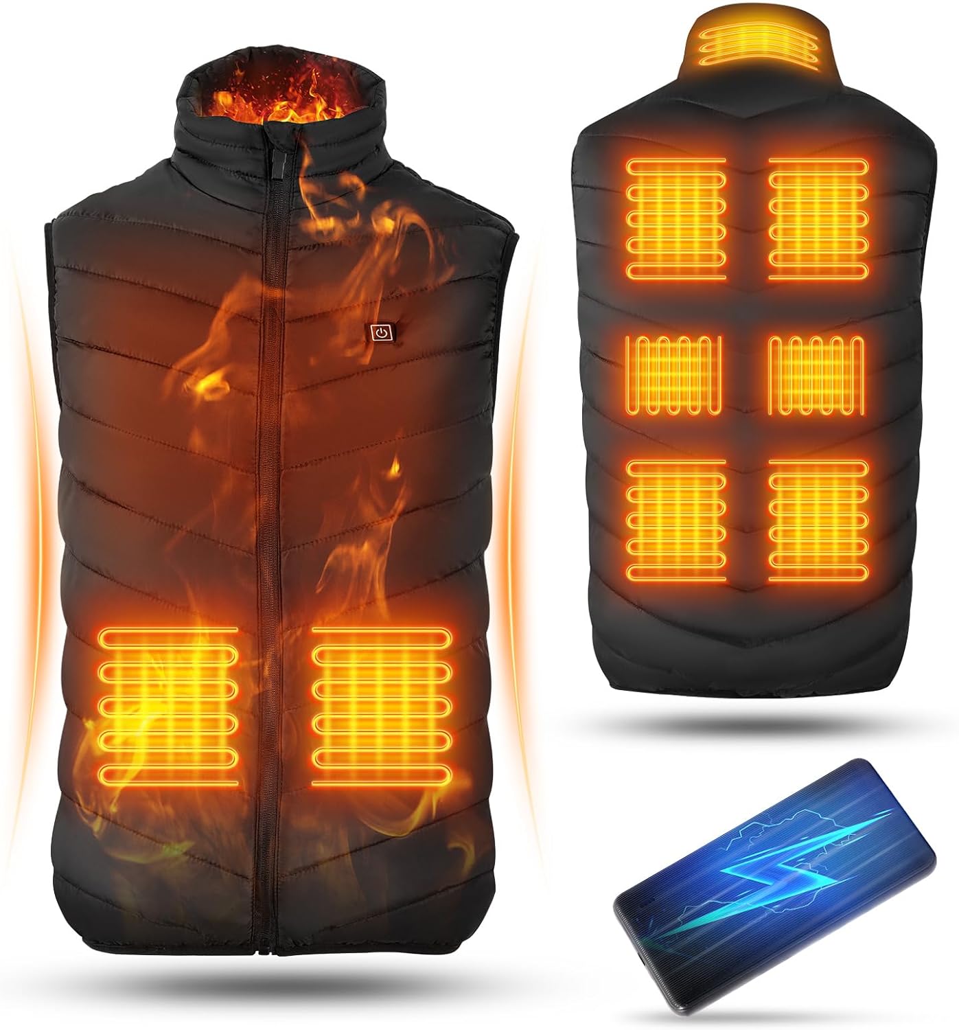 Heated Vest for Women and Men, Heated Body Warmer with 9 Heating Zones,10000mAh Battery Heated Gilet Winter Heating Waistcoat Jacket for Outdoor Skiing Riding Hiking Fishing (Power Bank is included)