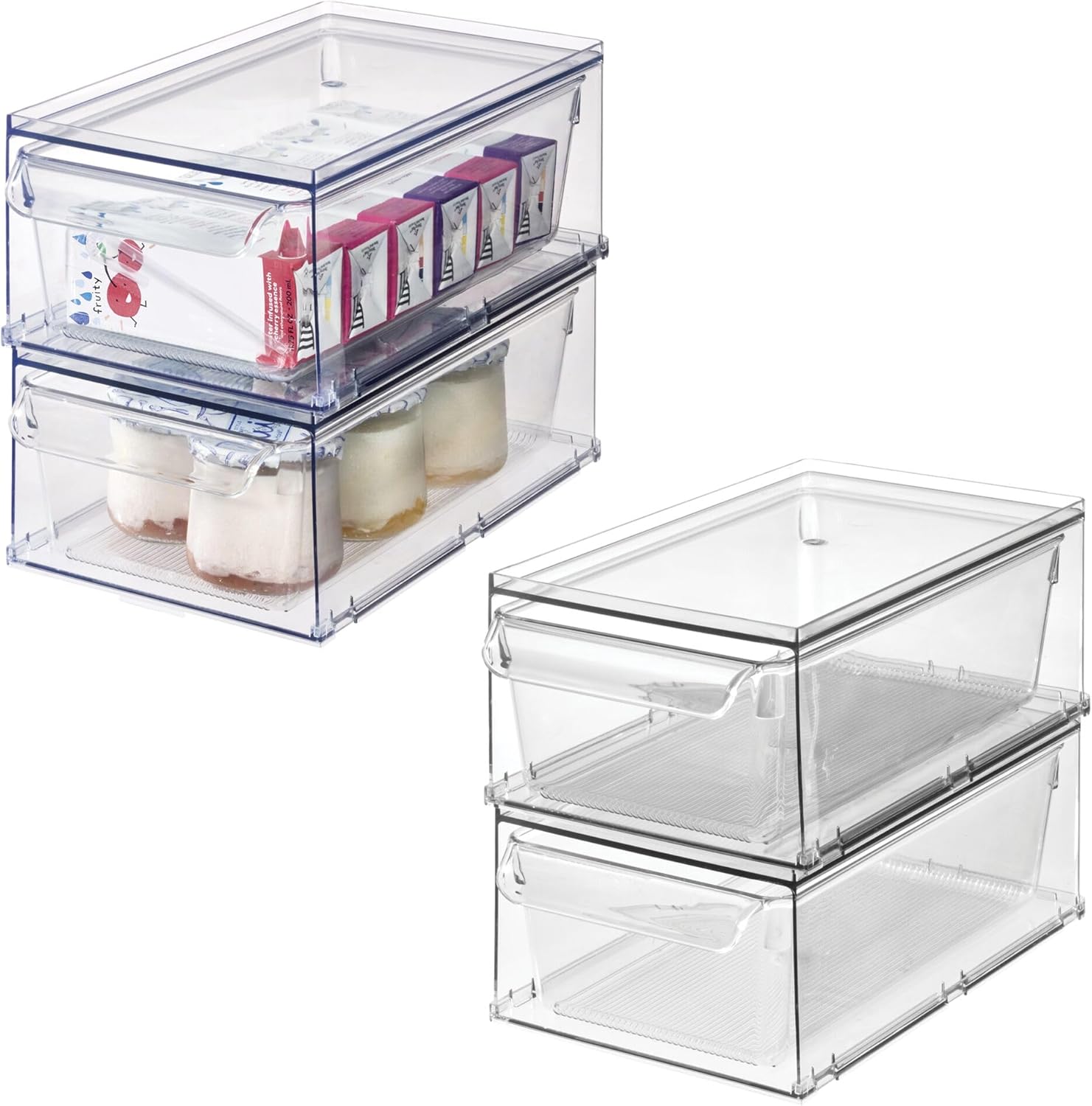 iDesign Stackable Kitchen Storage Drawer for Fridge, Pantry, Under-Sink, or Cabinet - Set of 4 - Clear