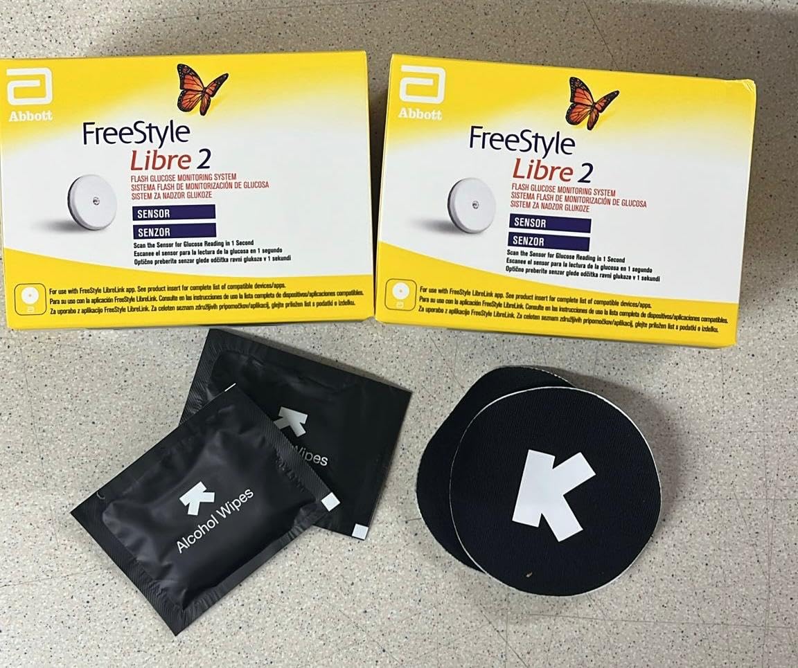 Abbott Freestyle Libre 2 Sensor Pack of 2 for Diabetes Monitoring CGM for UK, free wipes and Patch, UPTO 14 DAYS USAGE