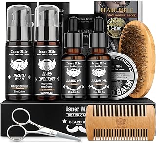 Beard Kit for Men Grooming & Care with 2 Pack Beard Oils, Balm, Wash & Conditioner for After Shave Lotions-Sandalwood, Brush, Combs, Scissors, Valentines Fathers Gifts for Dad Men Him