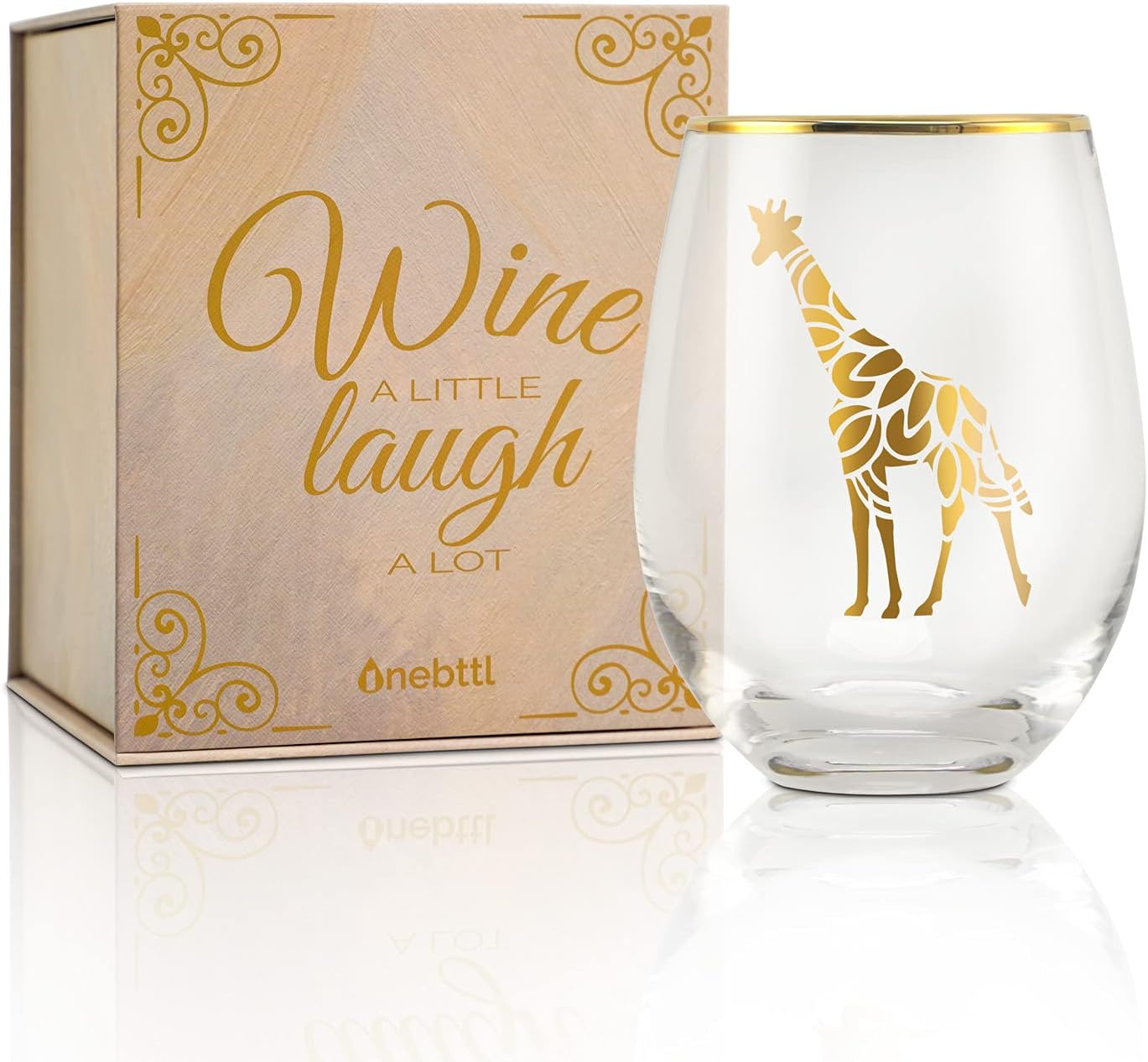 Onebttl Giraffe Gifts for Giraffe Lovers, Stemless Wine Glass, Perfect for Women, Birthday, Housewarming