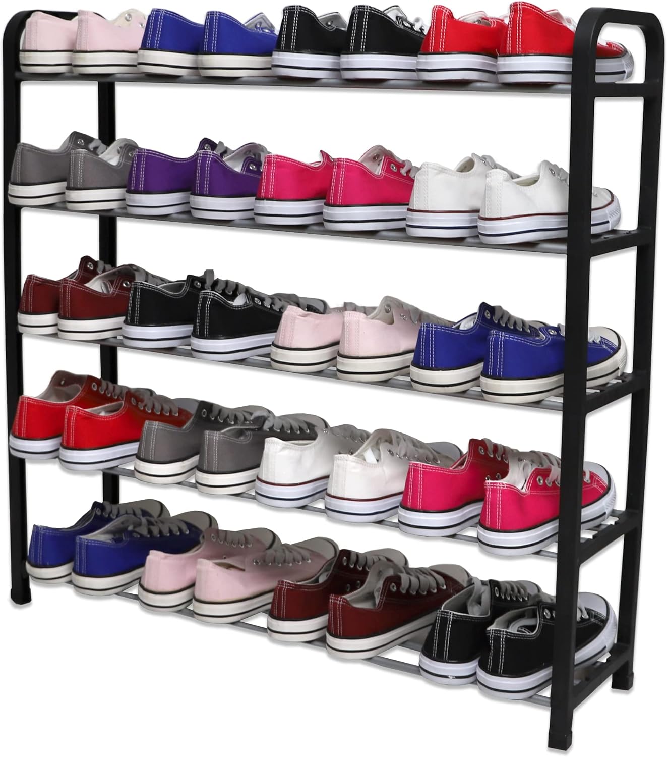 1ABOVE 5 Tier Shoe Rack Organiser, Heavy duty storage unit, Quick Assembly No Tools Required, Holds upto 15-20 pairs (BLACK)