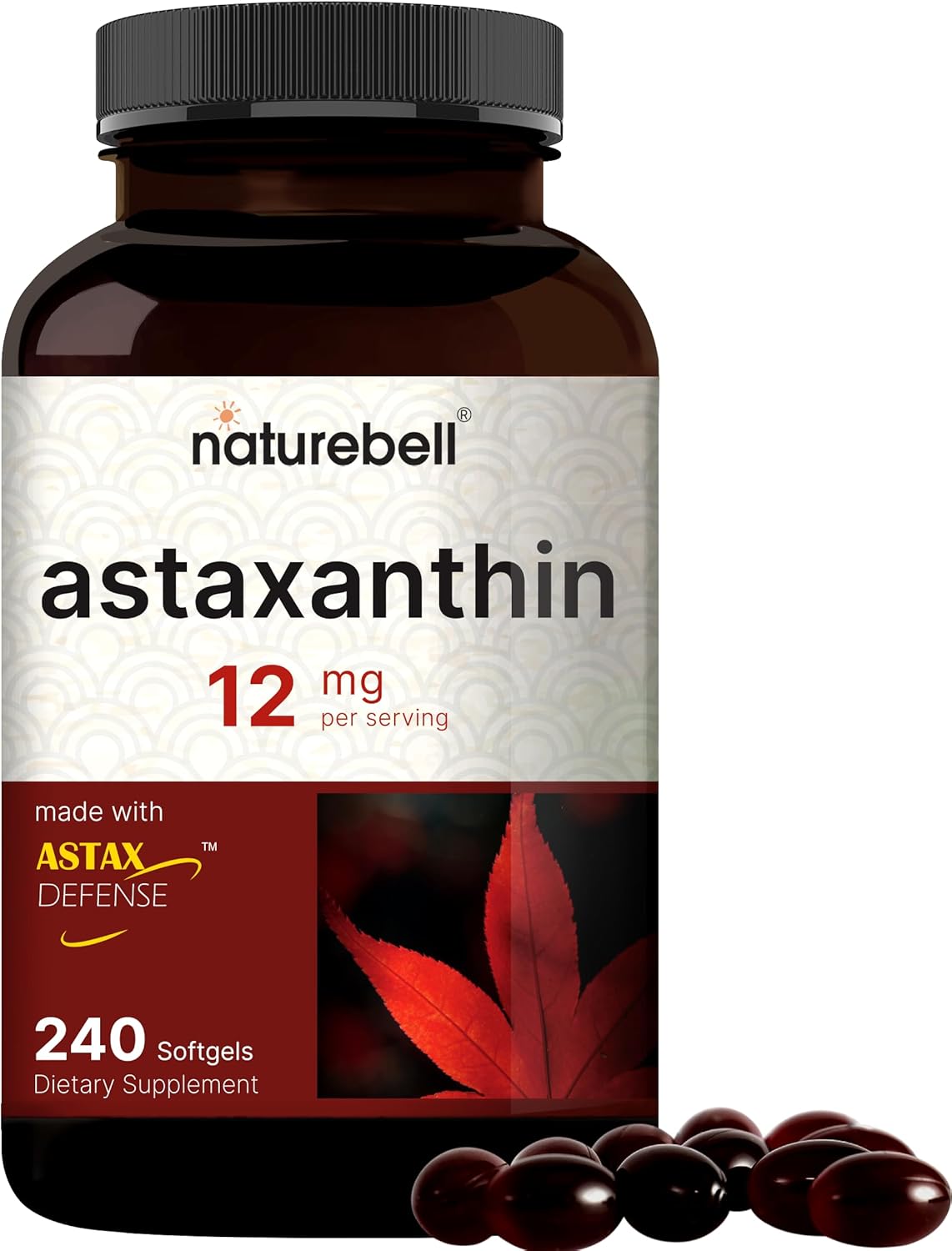NatureBell Astaxanthin 12mg, 240 Softgels, Made with Astax (Max Strength from MicroAlgae), Natural Antioxidant for Skin & Eye Health – Non-GMO & No Gluten, 4 Month Supply