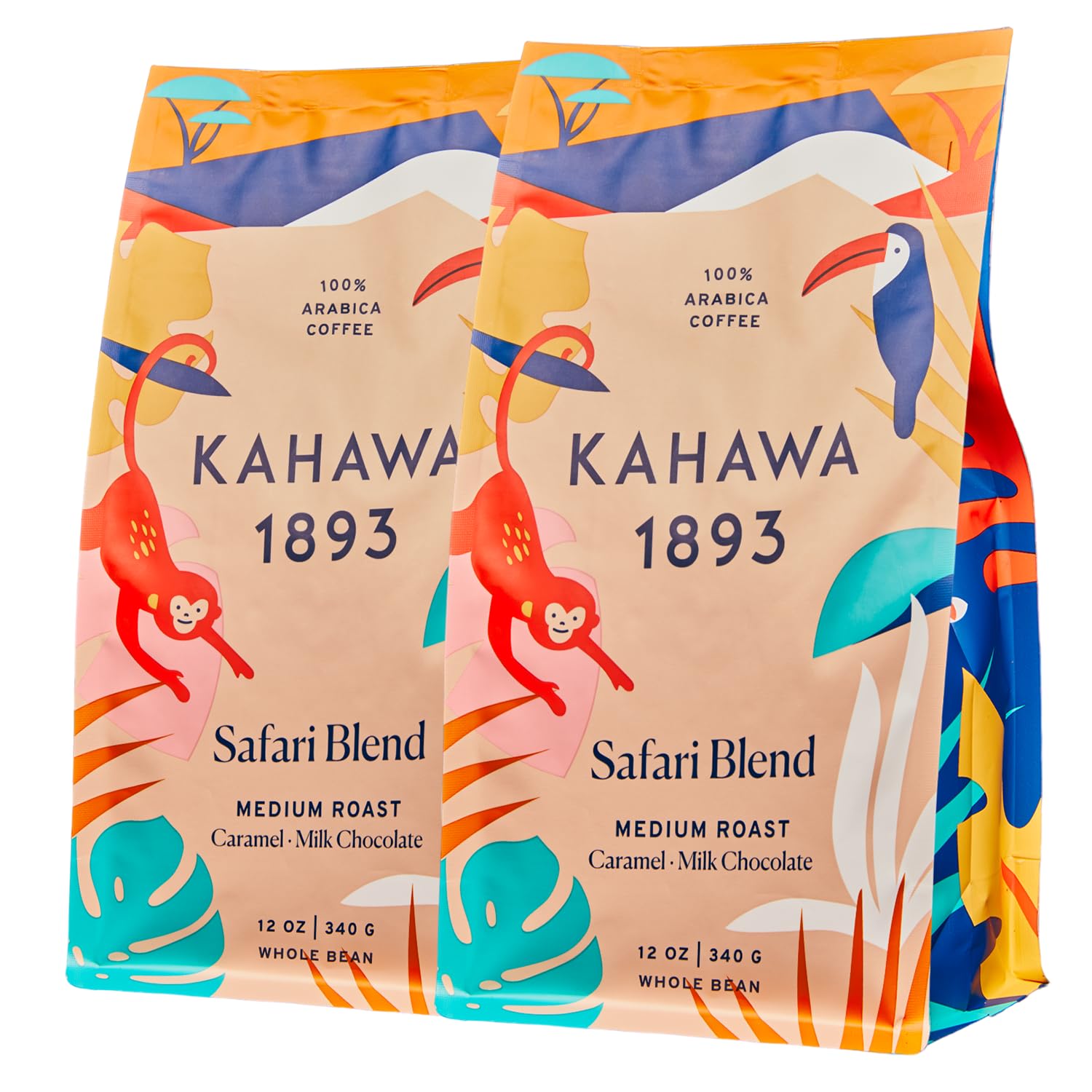 KAHAWA 1893 - Whole Coffee Beans - Safari Blend - Great for Cold Brew - As Seen on Shark Tank - Medium Roast - Directly Farmer Sourced from Kenya - Tasting Notes: Caramel & Milk Chocolate -2ct