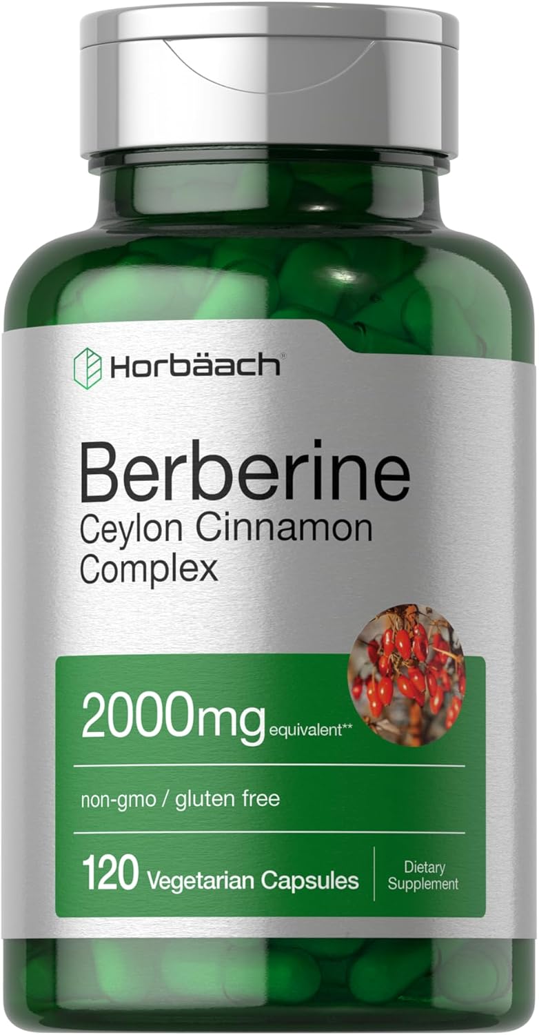 Horbäach Berberine with Ceylon Cinnamon | 2000mg | 120 Veggie Capsules | Vegetarian, Non-GMO & Gluten Free Supplement | Berberine Complex