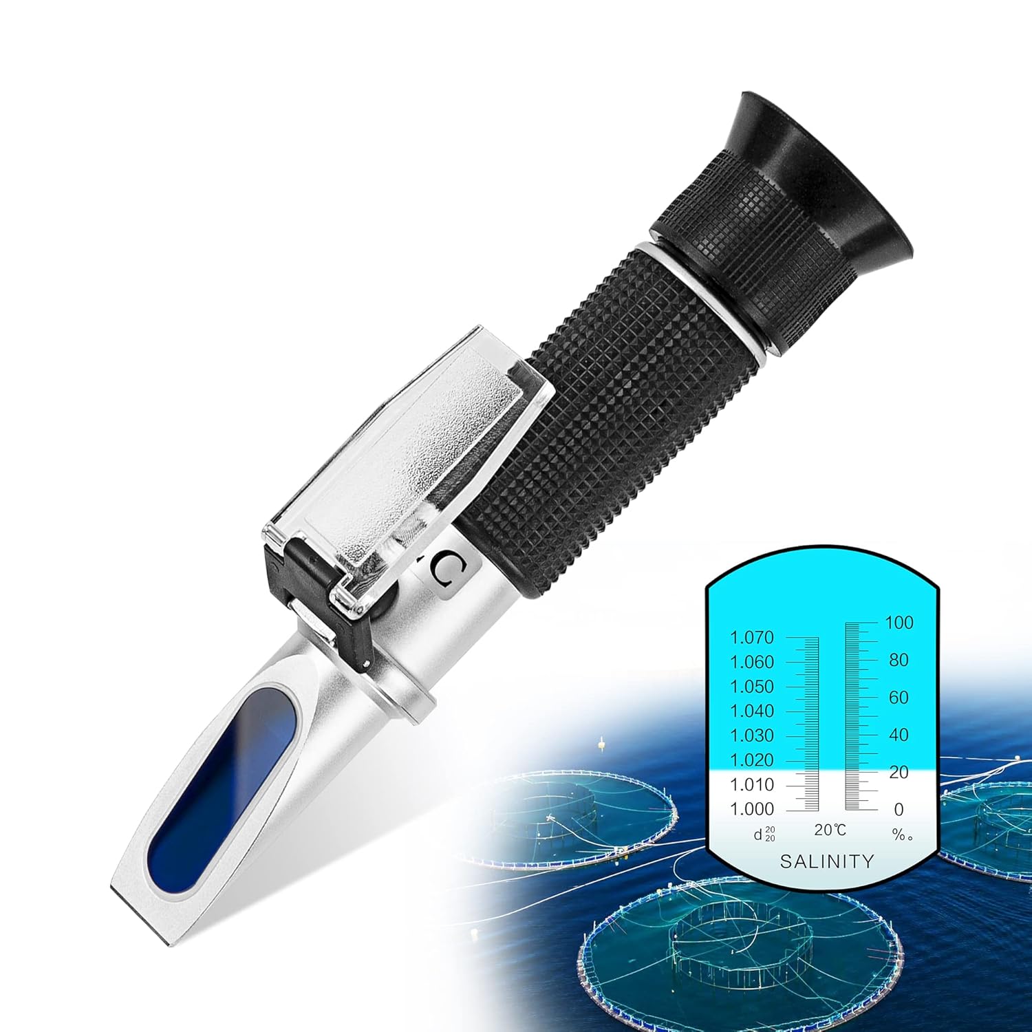 LACHOI Salinity Refractometer with ATC Salinity Tester Specific Gravity 0-100PPT & 1.000-1.070 for Seawater Aquarium Mariculture Aquarium Hydrometers Dual Scale Seawater Refractometer
