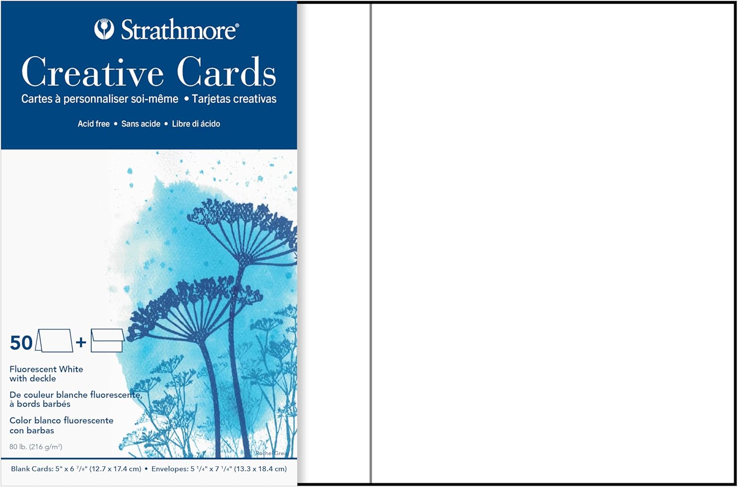 Strathmore Blank Greeting Cards with Envelopes, Flourescent White, 50/Pack (14592)