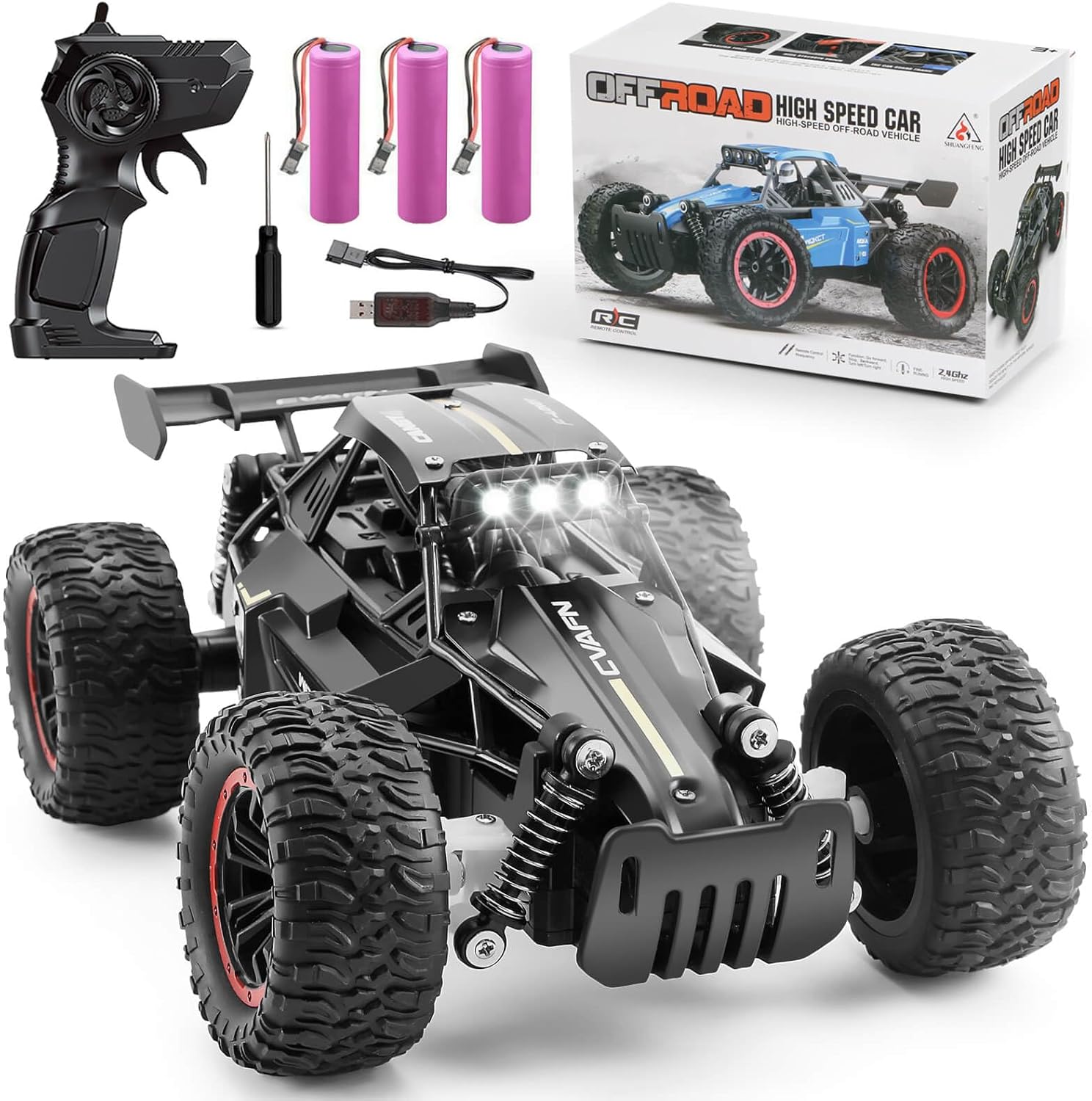 Jiakora Remote Control Car Toys, 2.4GHz RC Racing Car for Kids, 1:16 Scale 2WD Off-Road Monster Truck, 3 Batteries for 60min Playtime, All-Terrain Electric Remote Control Vehicle Toys for Age 3+ Boys