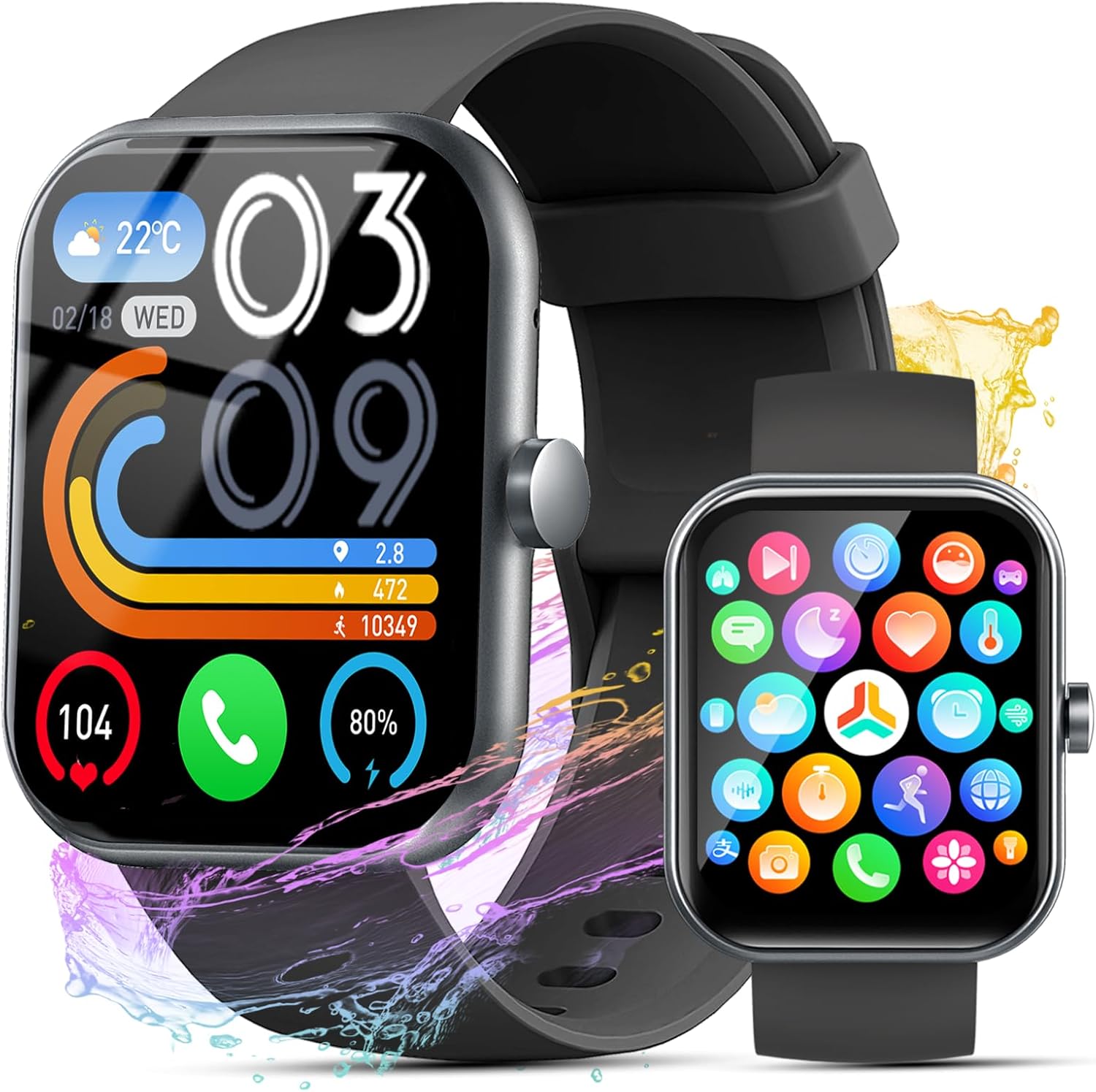 Smart Watch for Men Women(Answer/Make Calls), 1.96" HD Smartwatch, Fitness Tracker with 110+ Sport Modes, IP68 Waterproof, Heart Rate/Sleep/Step Monitor, Pedometer, Activity Tracker for Android iOS