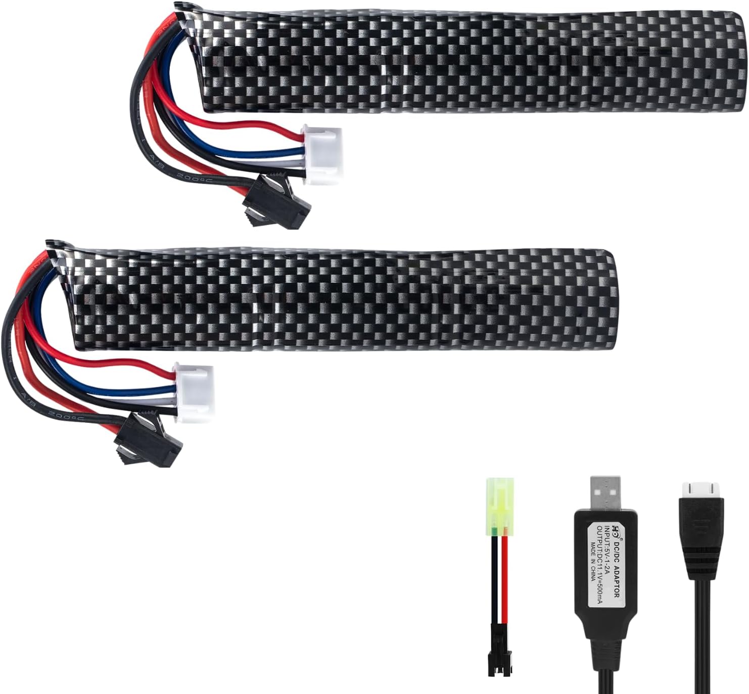 2 pcs 2000mah 11.1v Battery Airsoft Batteries with 3S Charging Cable and Sm2p to Mini Tamiya Switch Cable for Hobby Remote & App Controlled Vehicle Batteries Water Bead