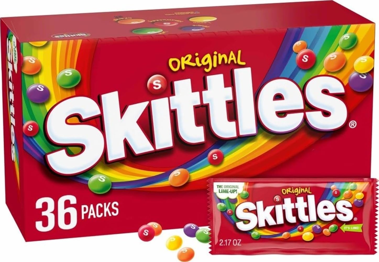 SKITTLES Original Chewy Candy, Full Size Bulk Candy, 2.17oz, Pack of 36