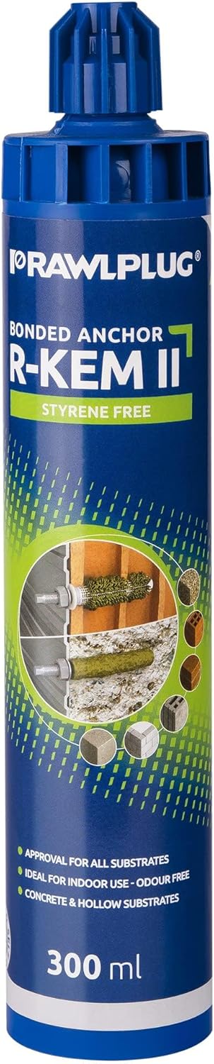 Rawlplug Fixing Kit with Polyester Resin, Threaded Rods for Concrete | Strong Chemical Anchor with 2 Mixer Nozzles for Standard Cartridge Gun | Styrene Free for Multiple Use, 300ml,R-KEM-II-300