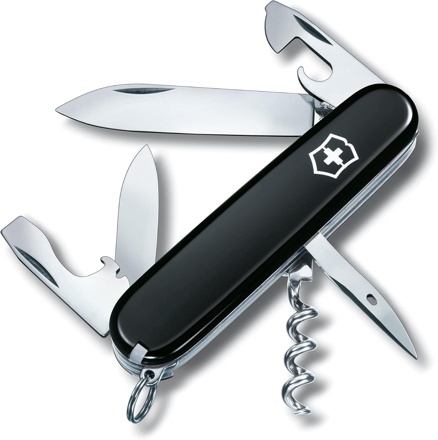 Victorinox Spartan Swiss Army Knife, Camping Pocket Knives, Medium, Multi Tool, 12 Functions, Blade, Bottle Opener, Black
