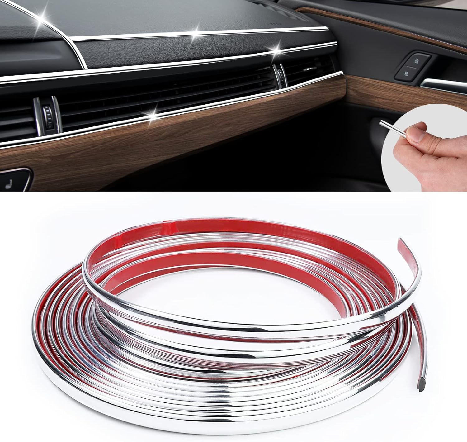 16Ft Chrome Car Trim Strip, Self-Adhesive Automotive Exterior and Interior Side Body Moulding, 1/4 inch (6mm) Scratch-Proof Silver DIY Accessories for Decorate Bumper Door Window