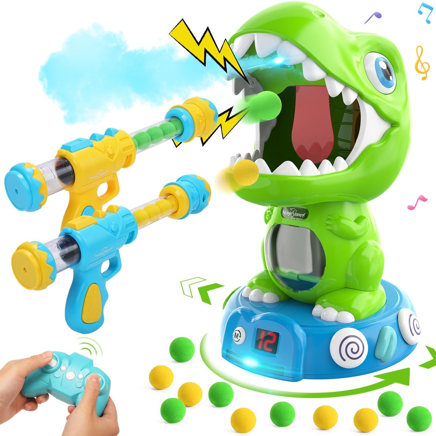 EagleStone Remote Control Dinosaur Shooting Toys for Kids,Electronic Movable Dino Shooting Game with Spay & Auto Scoring, Light & Sounds,Party Favors,Toys for 6,7 8 Year Old Boys& Girls