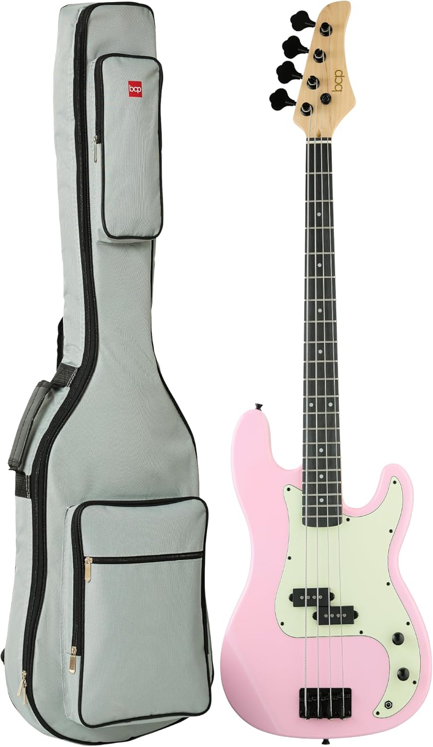 Best Choice Products Full Size Beginner 4-String Electric Bass Guitar, Wooden PB-Style Bass Starter Set w/Padded Carrying Case - Pink/Mint