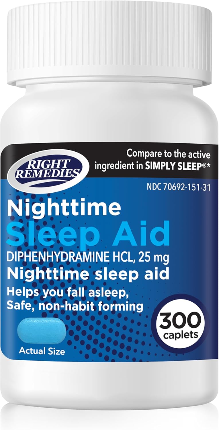 Nighttime Sleep Aid Caplets, (300 Caplets), Diphenhydramine HCl 25 mg, Safe, Non-Habit Forming Sleep Aid, Compare to The Active Indgredient in National Brand Product