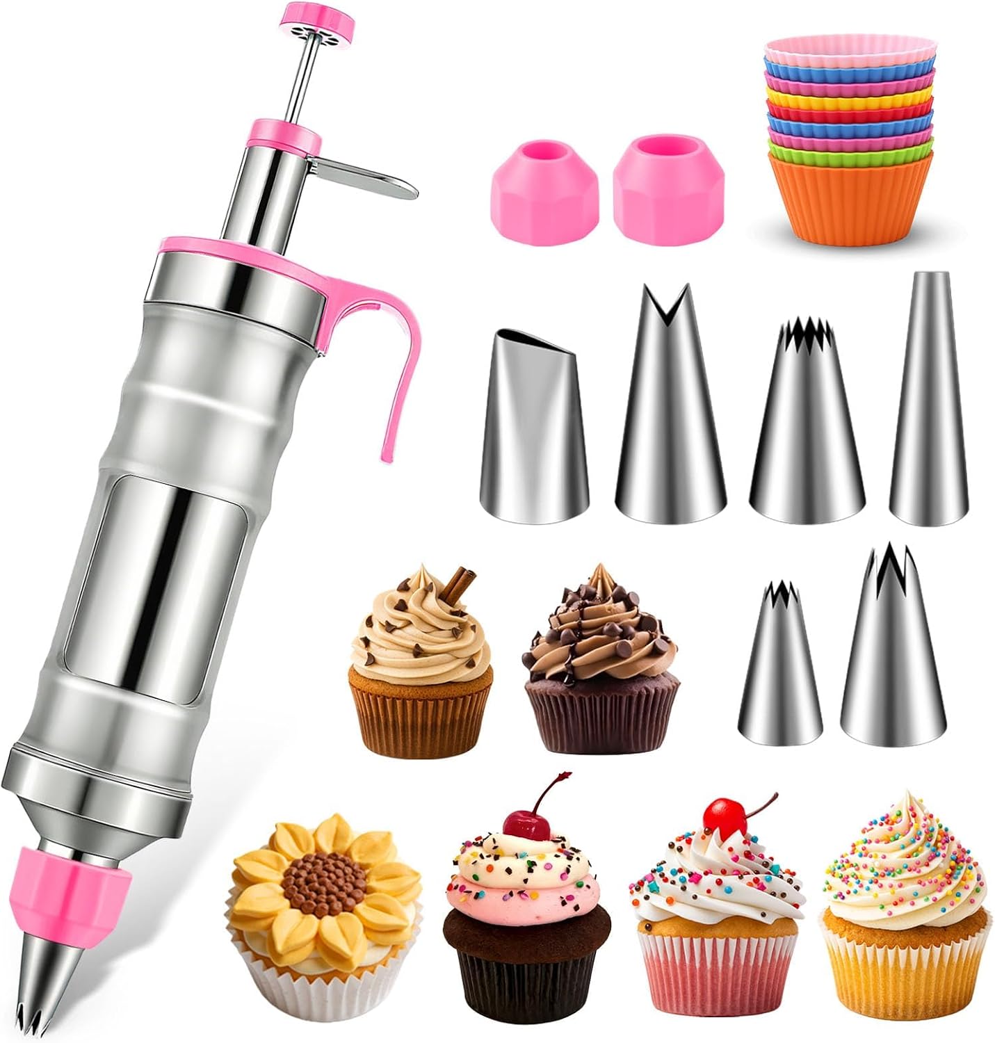 Hendiy Dessert Decorating Syringe Set, Stainless Steel Frosting Kit