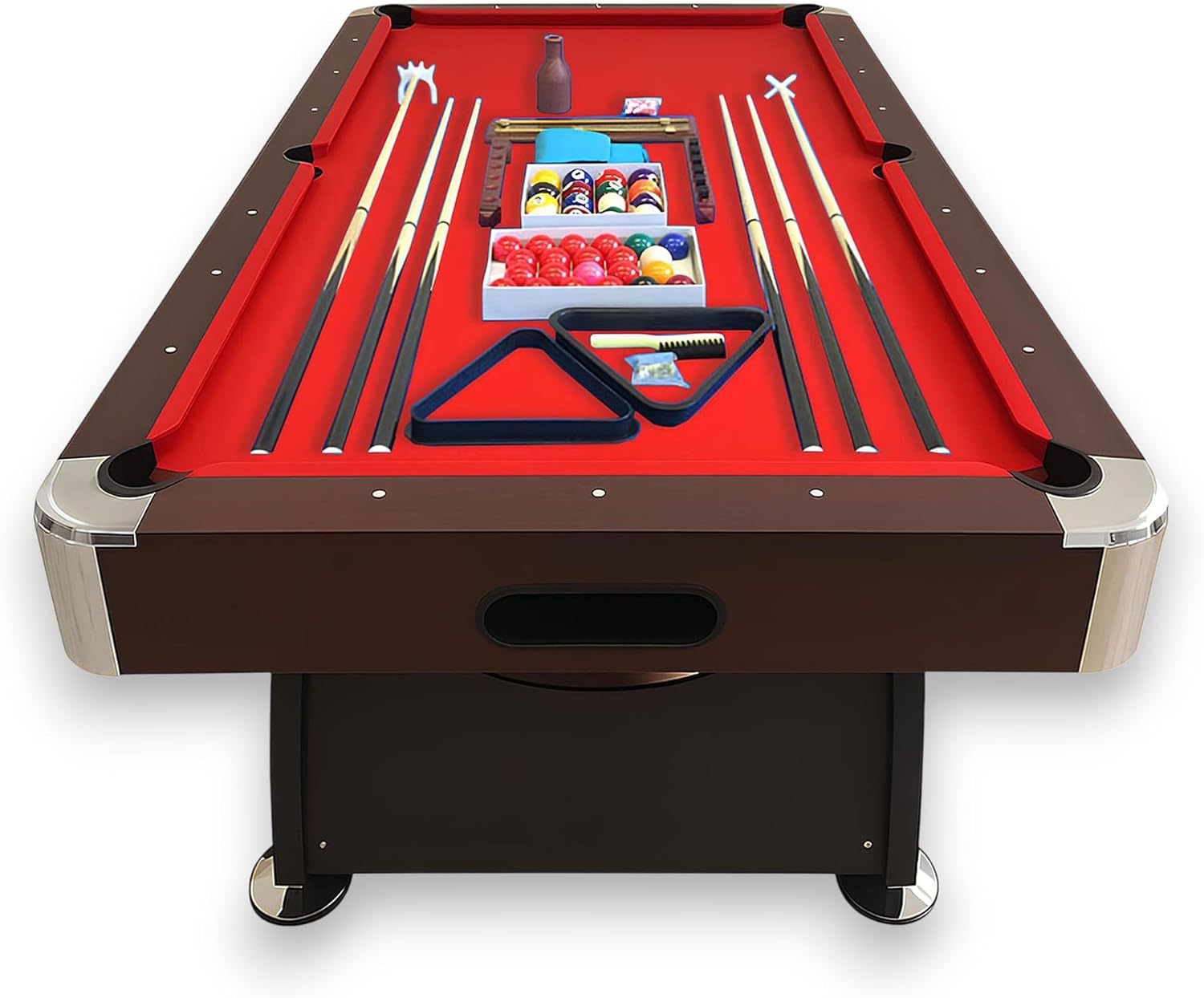 8 Foot Pool Table Modern Billiard Table with Red Felt, Automatic Ball Return and Accessories - Vintage Red