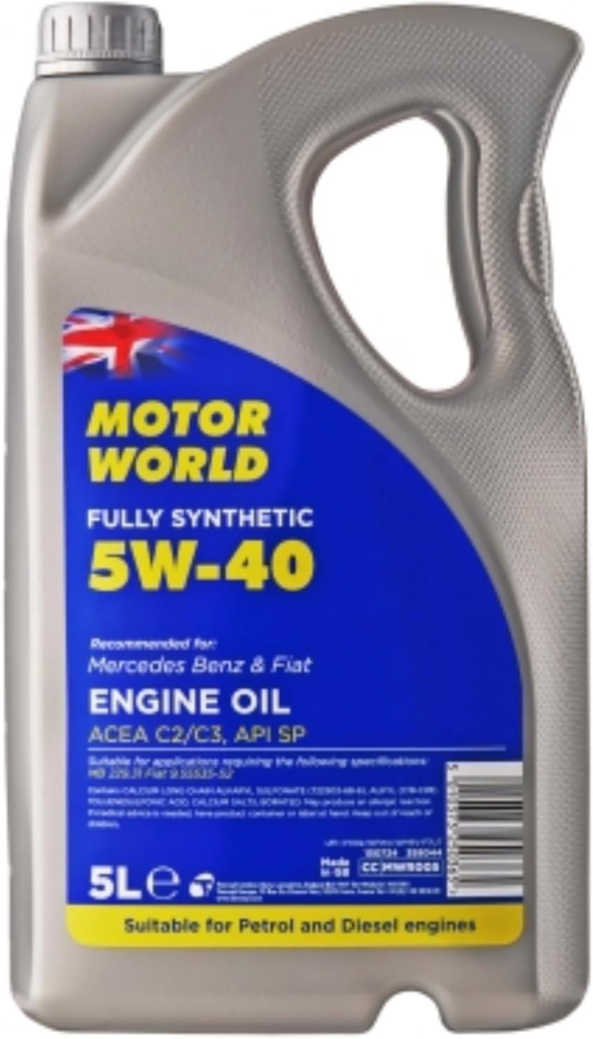 MOTORWORLD Fully Synthetic C2/C3 Engine Oil 5W-40 – Advanced Full Synthetic Motor Oil for Petrol & Diesel Engines, Low SAPS, ACEA C2 C3 Approved – 5L