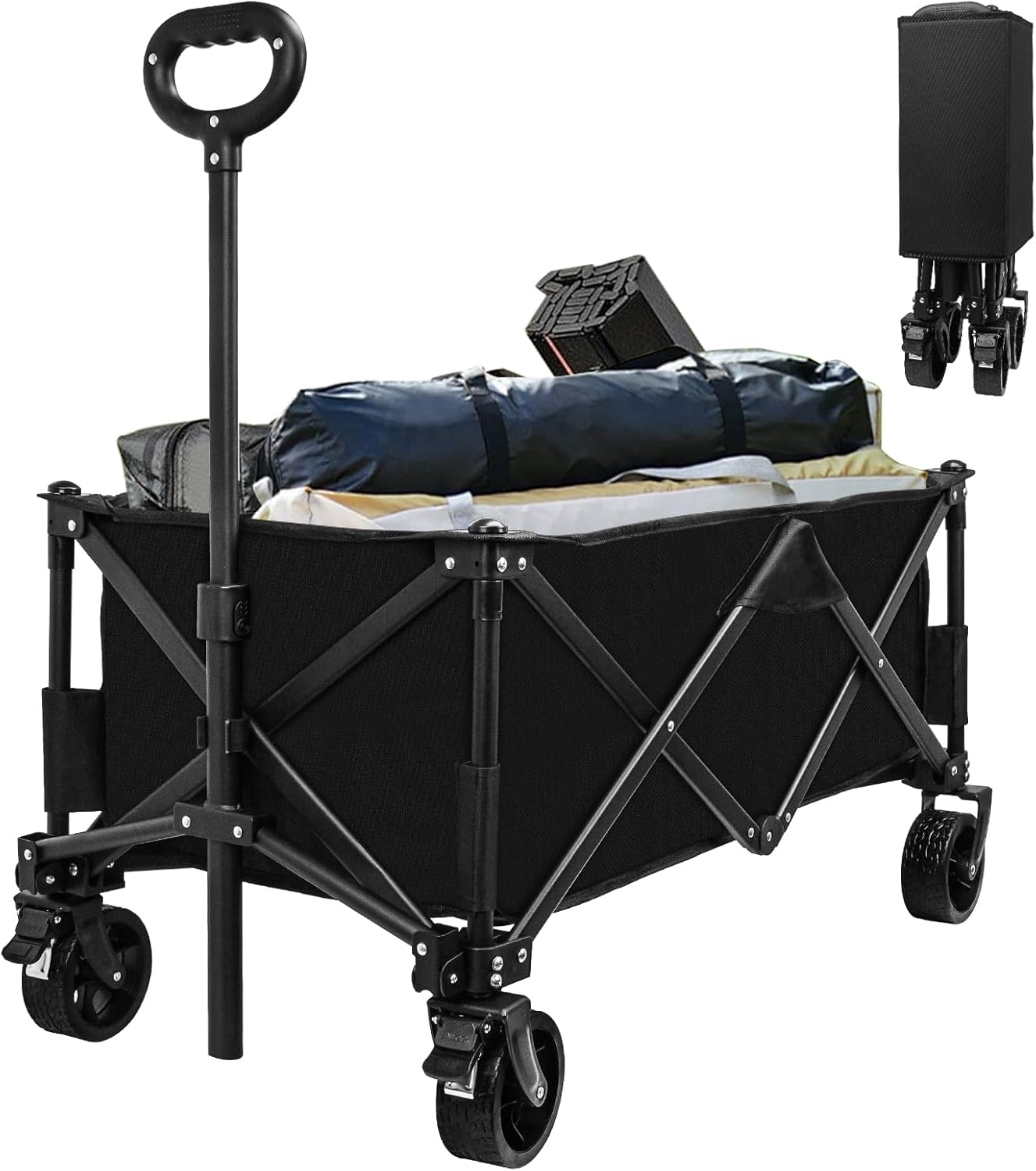 SZHLUX Collapsible Folding Wagon, Heavy Duty Garden Cart with All Terrain Wheels,Portable Large Capacity Utility Wagon Cart