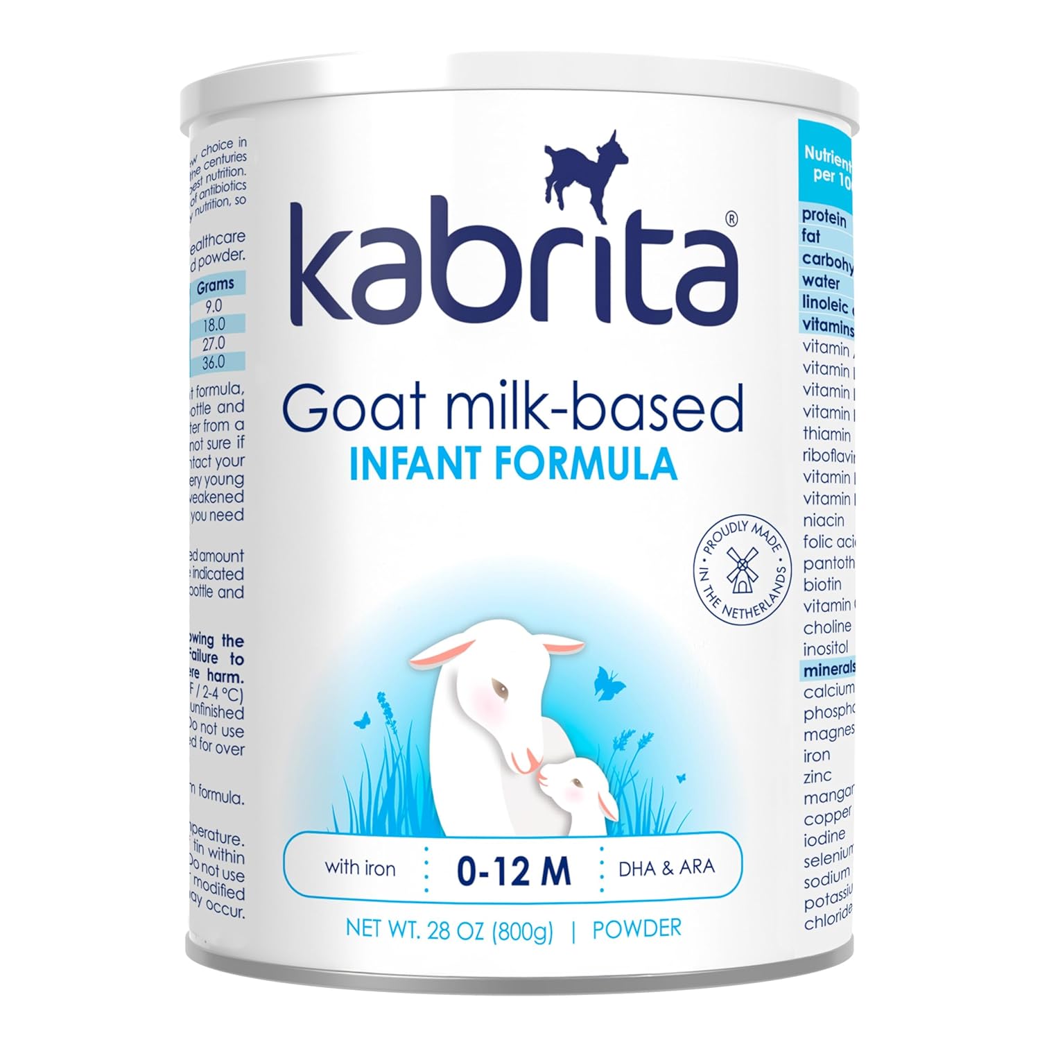 Kabrita Goat Milk Infant Formula - Easy to Digest Baby Formula 0-12 Months - Contains Prebiotics, Iron, DHA, Non-GMO - Gentle on Sensitive Tummies - Formula Supporting Gut Health & Sleep - 28Oz