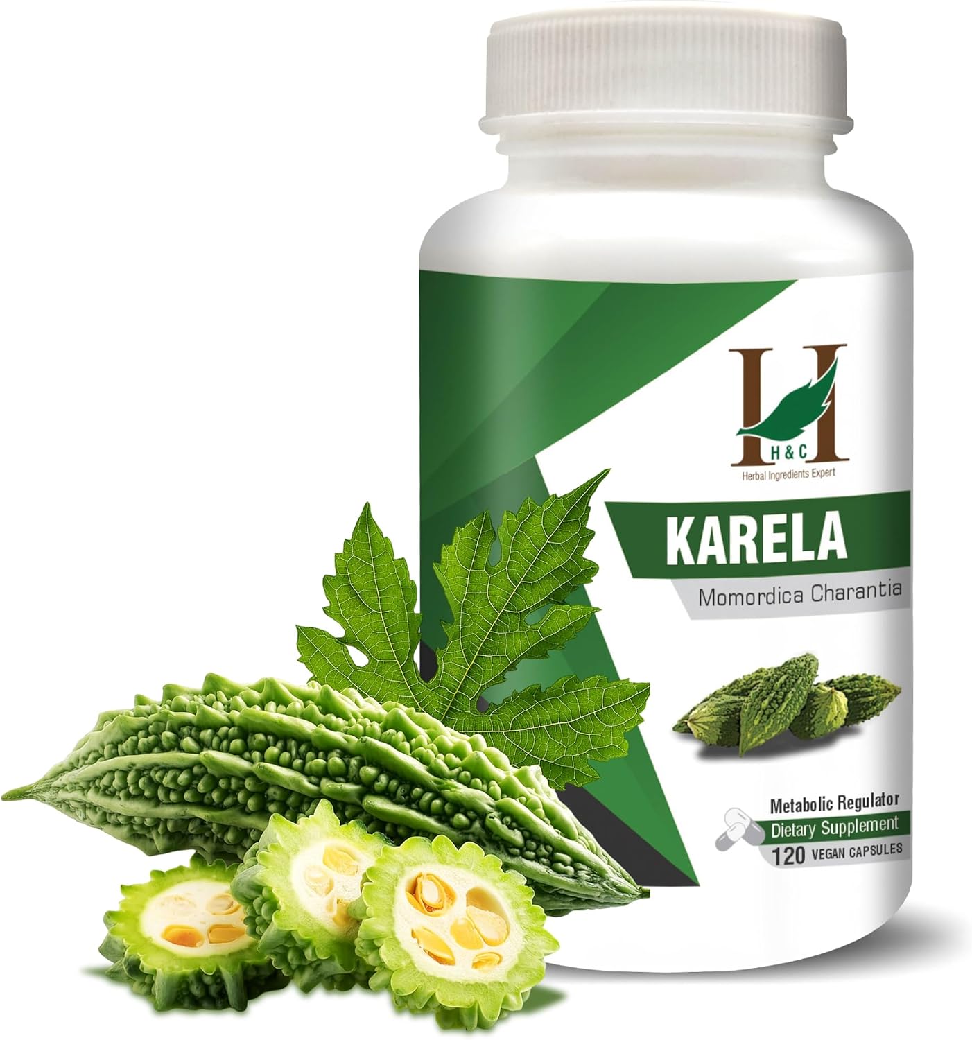 H&C Karela/Bitter Melon Capsules (Momordica charantia) - 450mg, 120 Veg. Capsules | for Metabolic Wellness