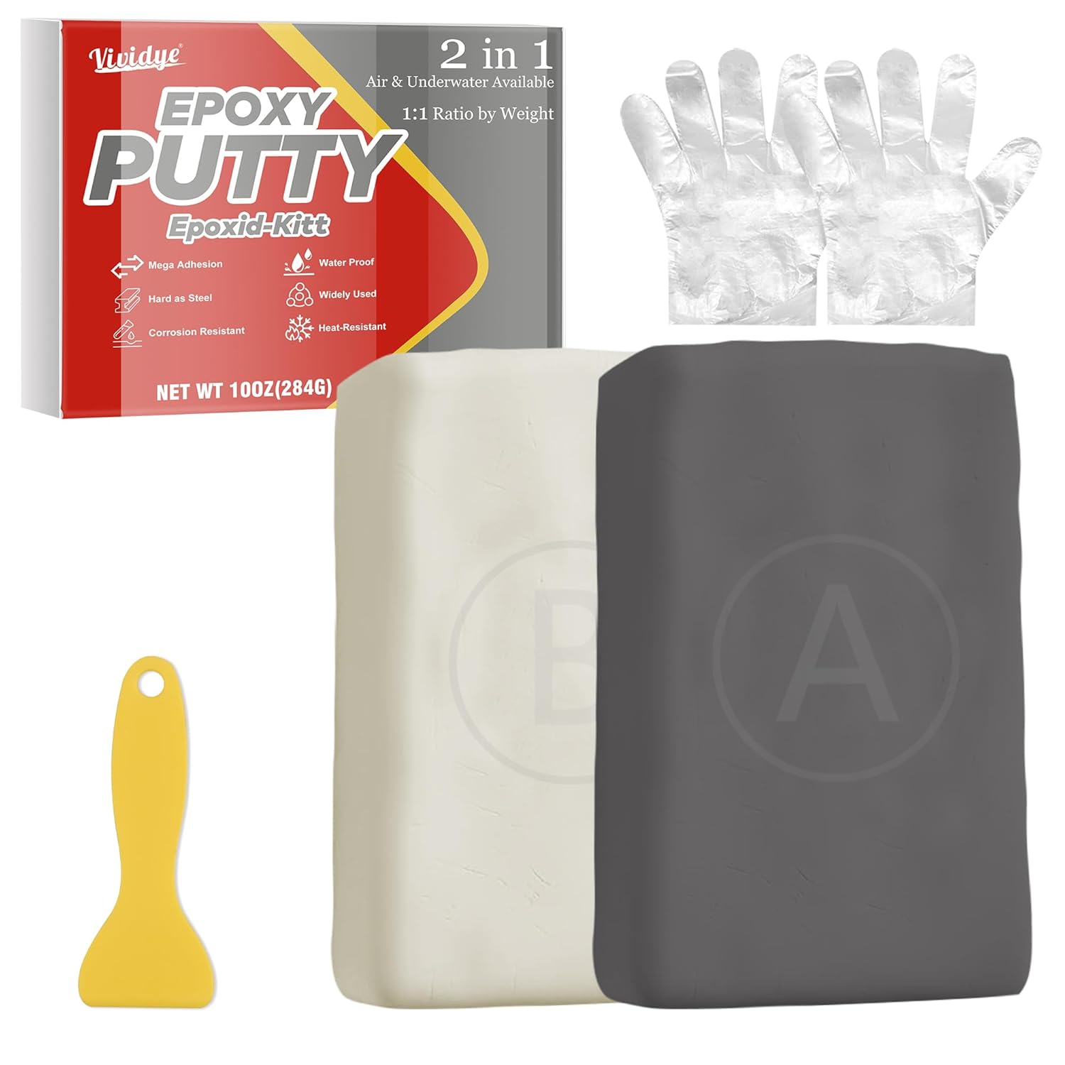 Epoxy Repair Putty, 280g Pool Filler Putty, 2 in 1 Underwater or Above Fast Repair, Epoxy Sculpt Clay for Bonding Plastic Metal Ceramic Wood Tile, Fix Leaks, Cracks, Hole, Mega Adhesion (Grey)