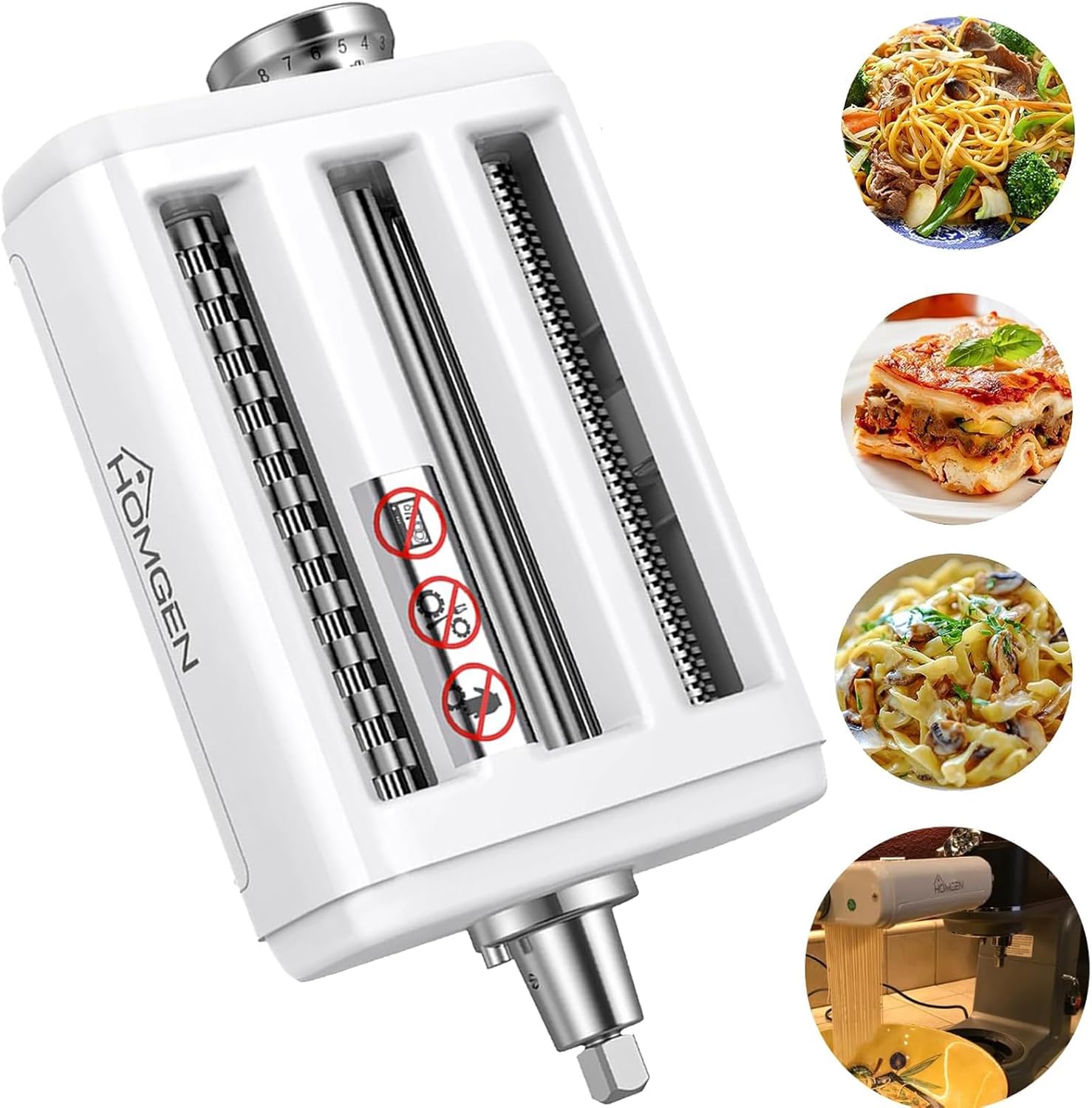 HOMGEN Pasta Maker Attachment for Kitchenaid,Professional Stainless Steel 3 in 1 Pasta Roller & Cutter Attachment for KitchenAid Includes Roller,Spaghetti & Fettuccine Cutters Accessories etc.