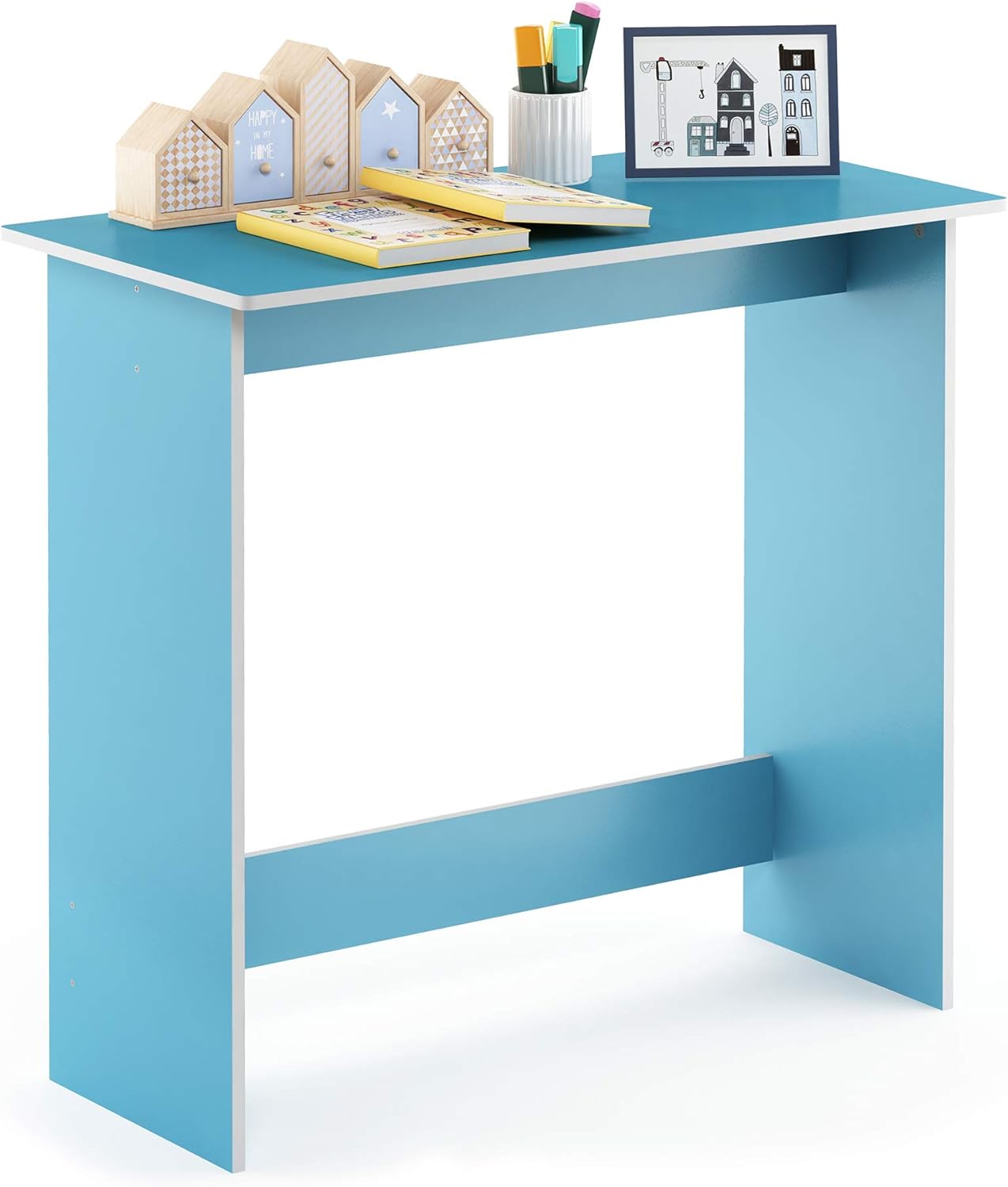 Furinno Simplistic Computer Desk, Study Desk, Writing Desk, Light Blue/White,39.1 (D) x 79.5 (W) x 75.7 (H) cm