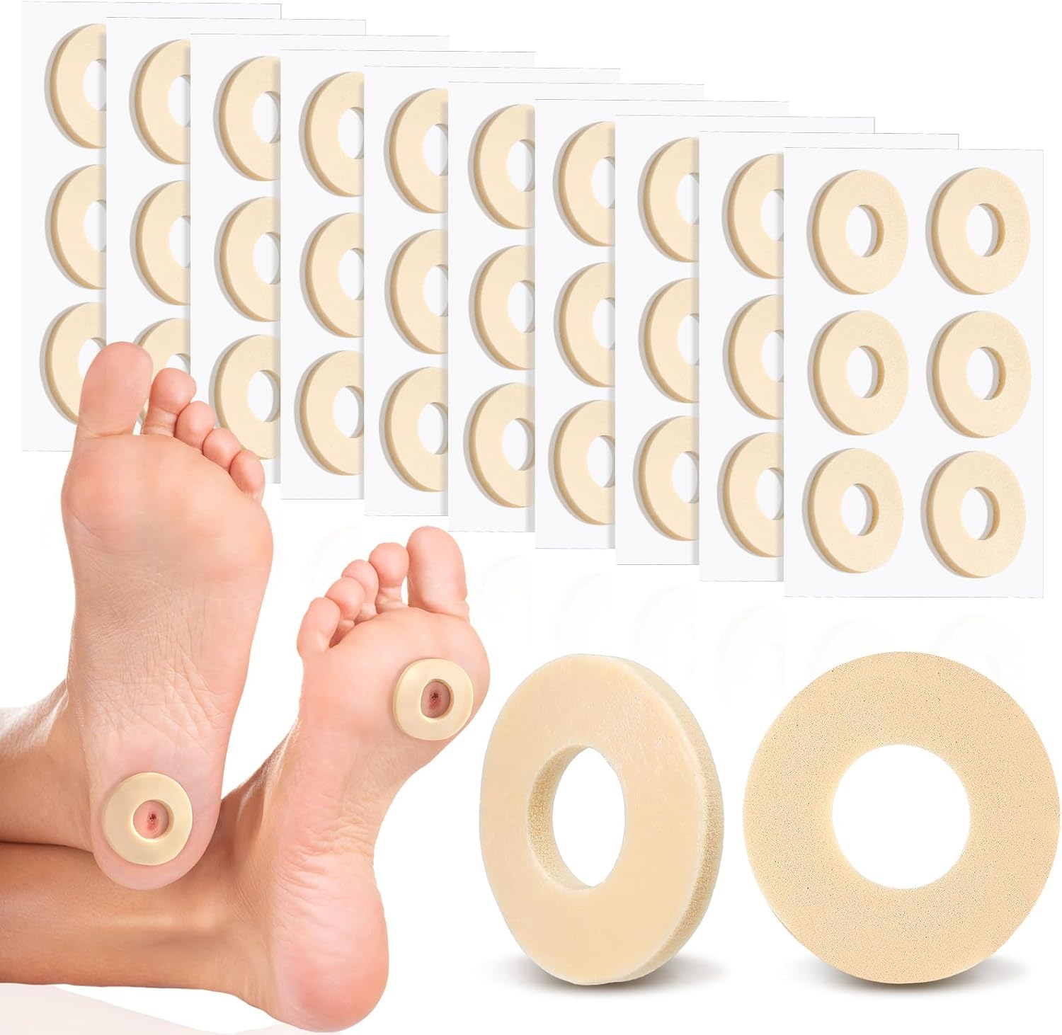 60 Count Soft Foam Callus Cushions Round Corn Cushions Pads Water Resistant Self Stick Adhesive Callus Pads for Bottom of Foot Protect Corn from Rubbing and Friction for Men Women Foot Care